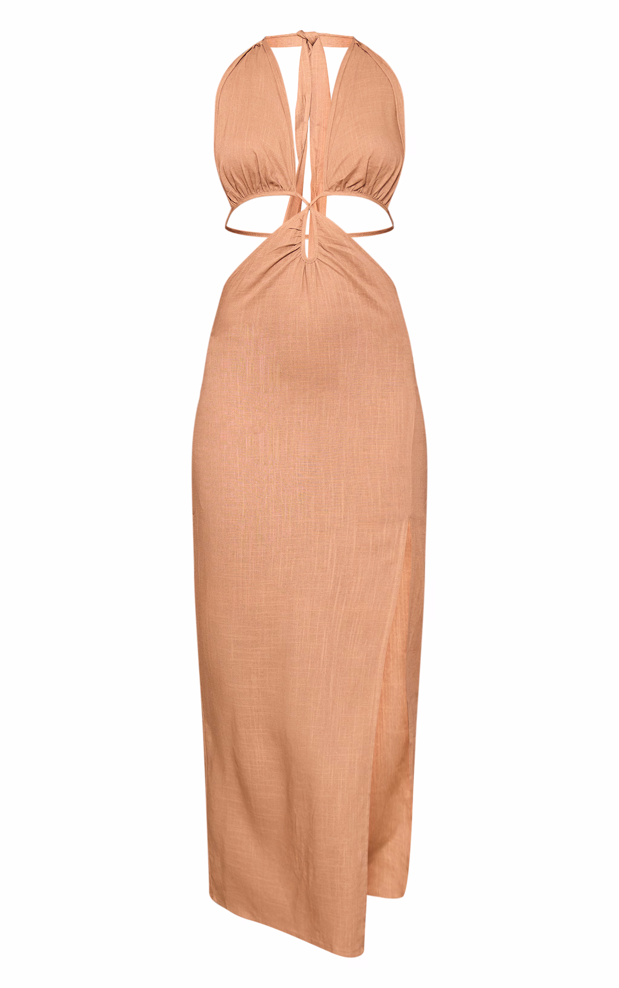 Camel Halterneck Backless Maxi Dress