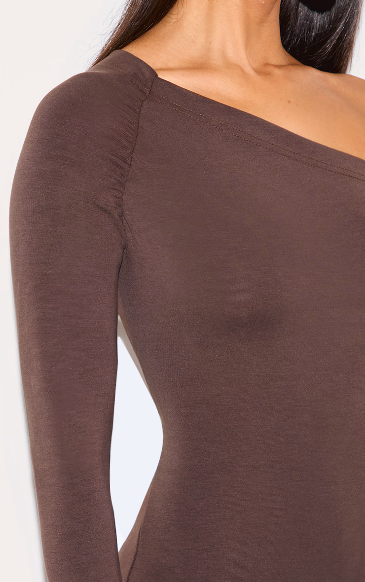 Petite Chocolate Modal One Shoulder Ruched Bodycon Mini Dress