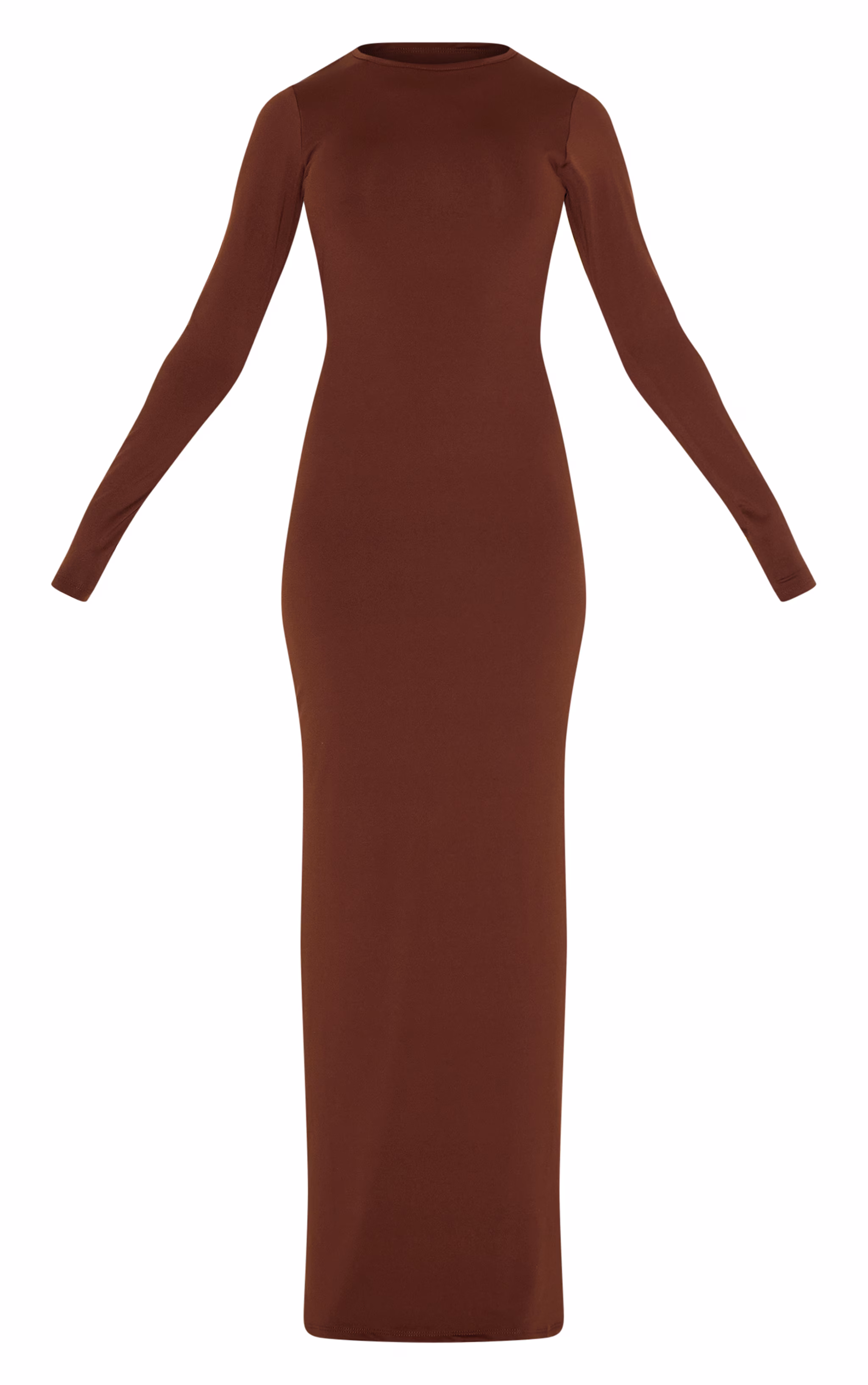 Petite Chocolate Slinky Asymmetric Open Back Maxi Dress