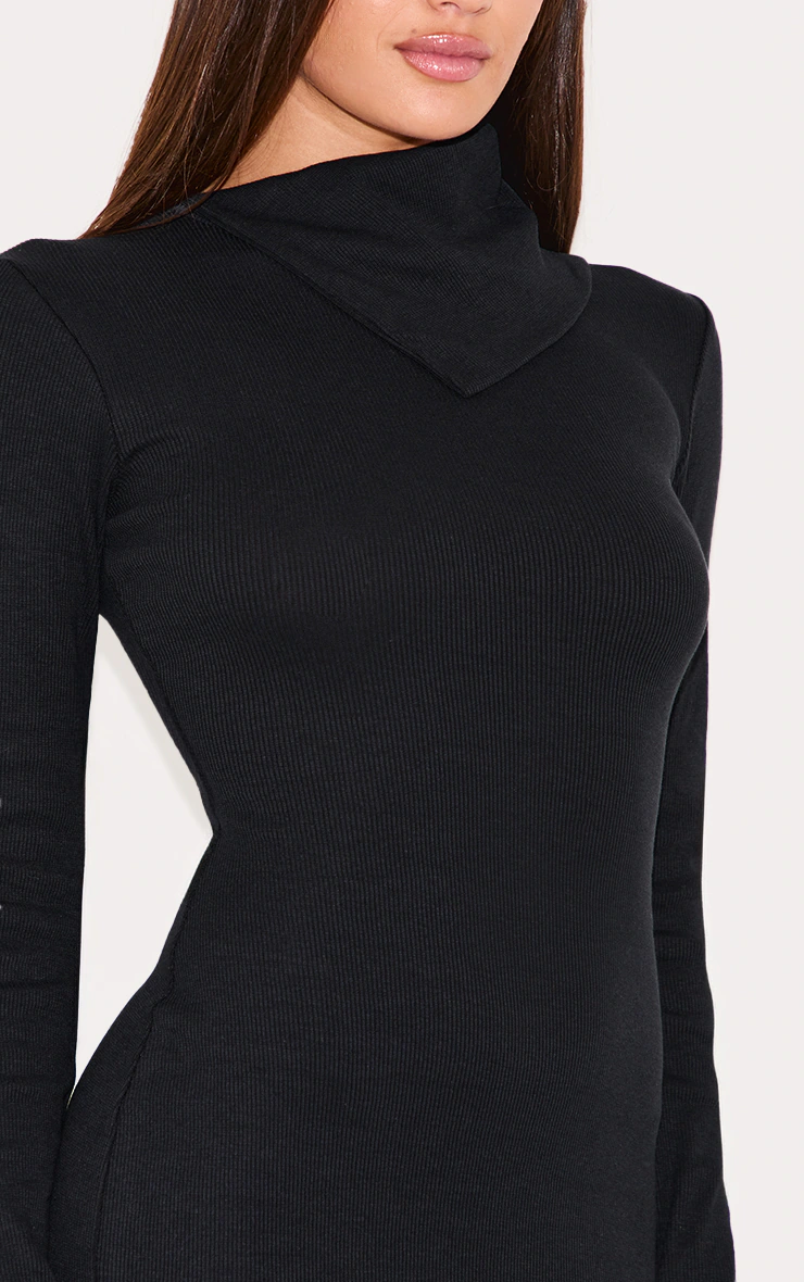 Black Rib Oversized Collar Maxi Dress