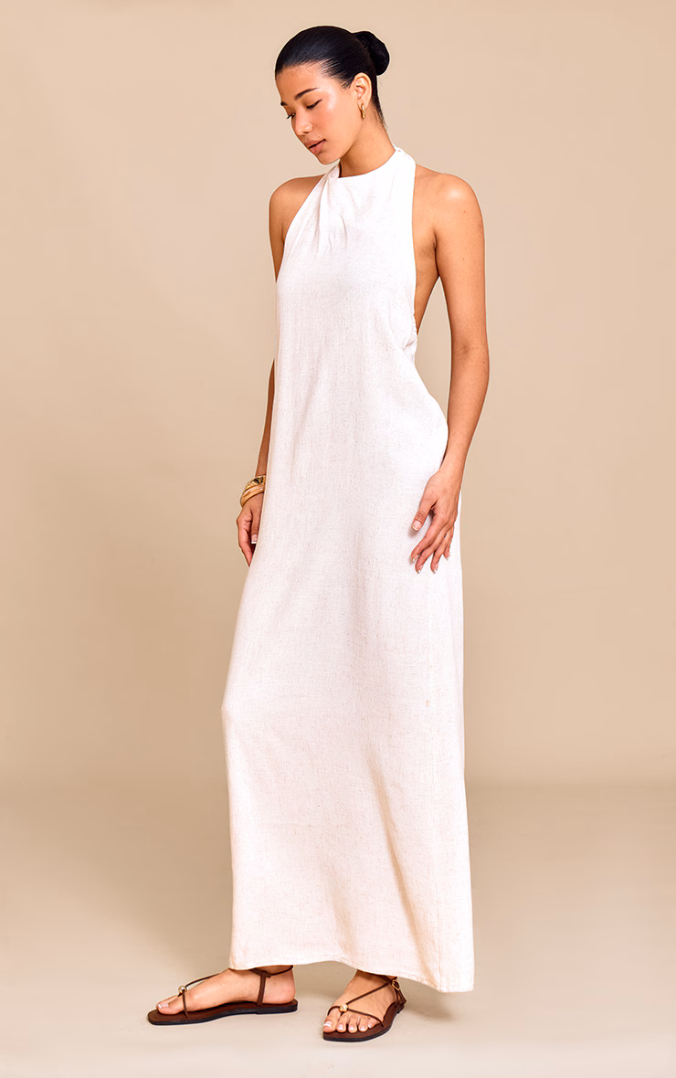 Natural Textured Scoop Back Maxi Dress
