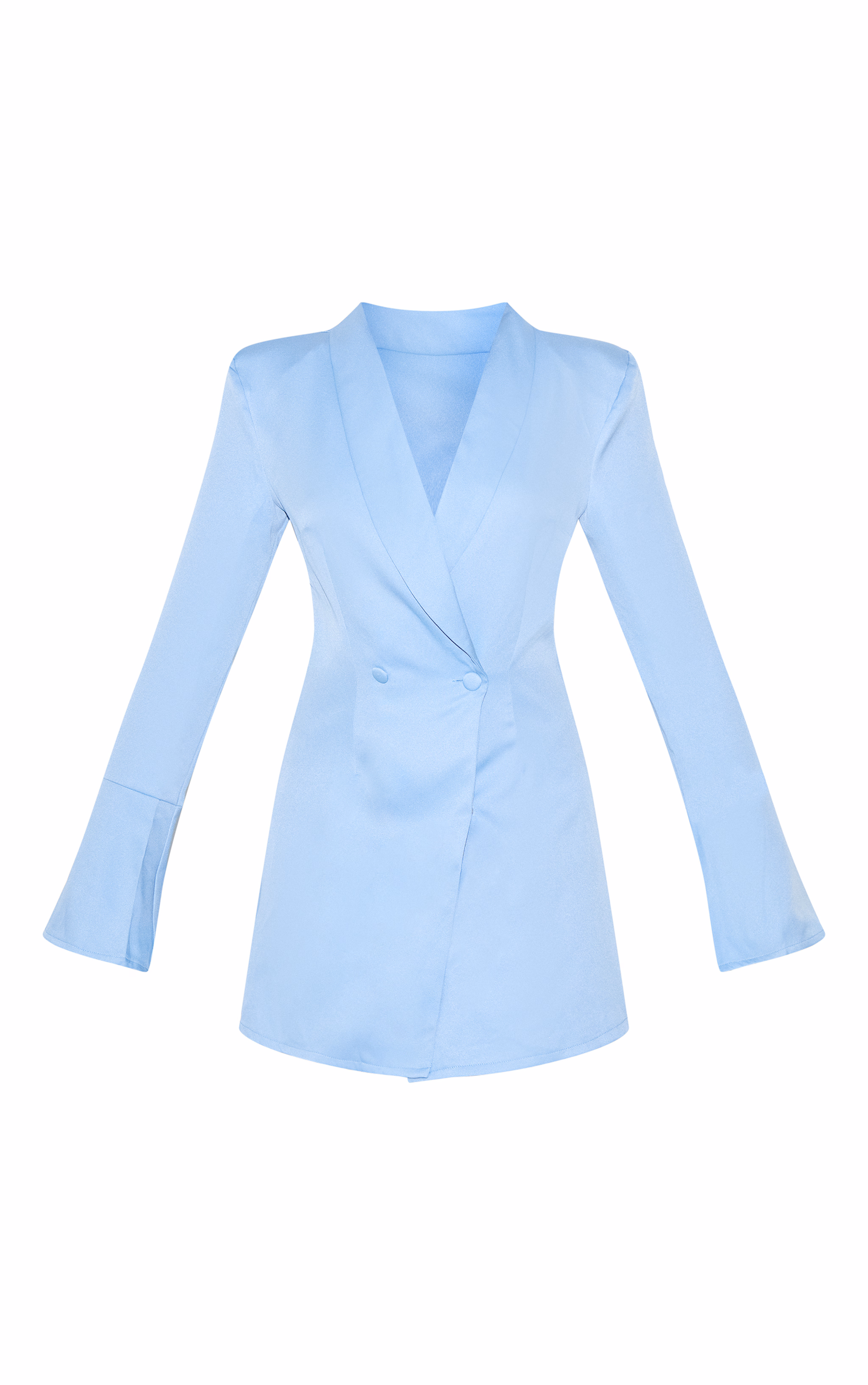 Light Blue Double Breasted Flute Sleeve Blazer Dress