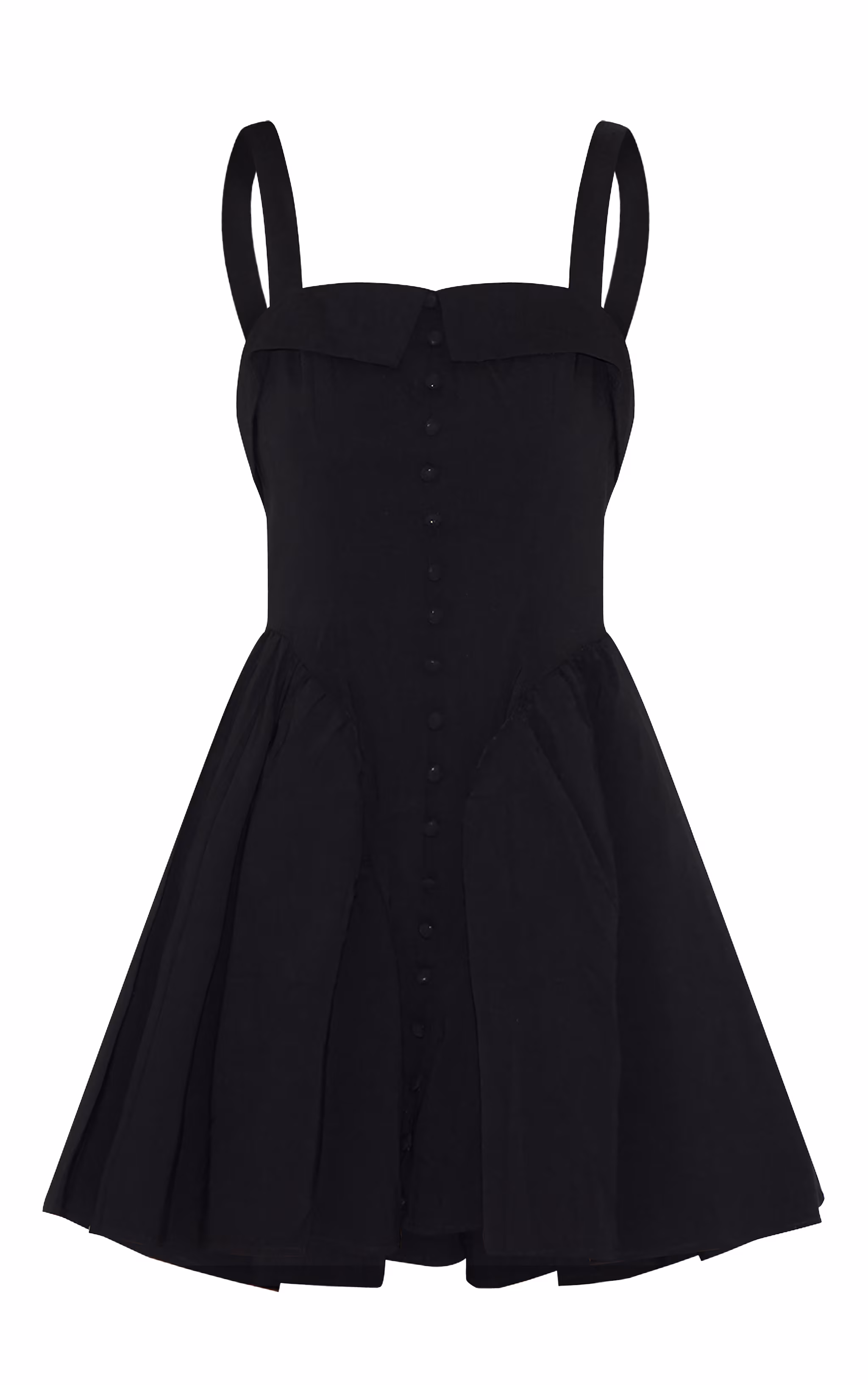 Black V Waist Button Down Shift Dress