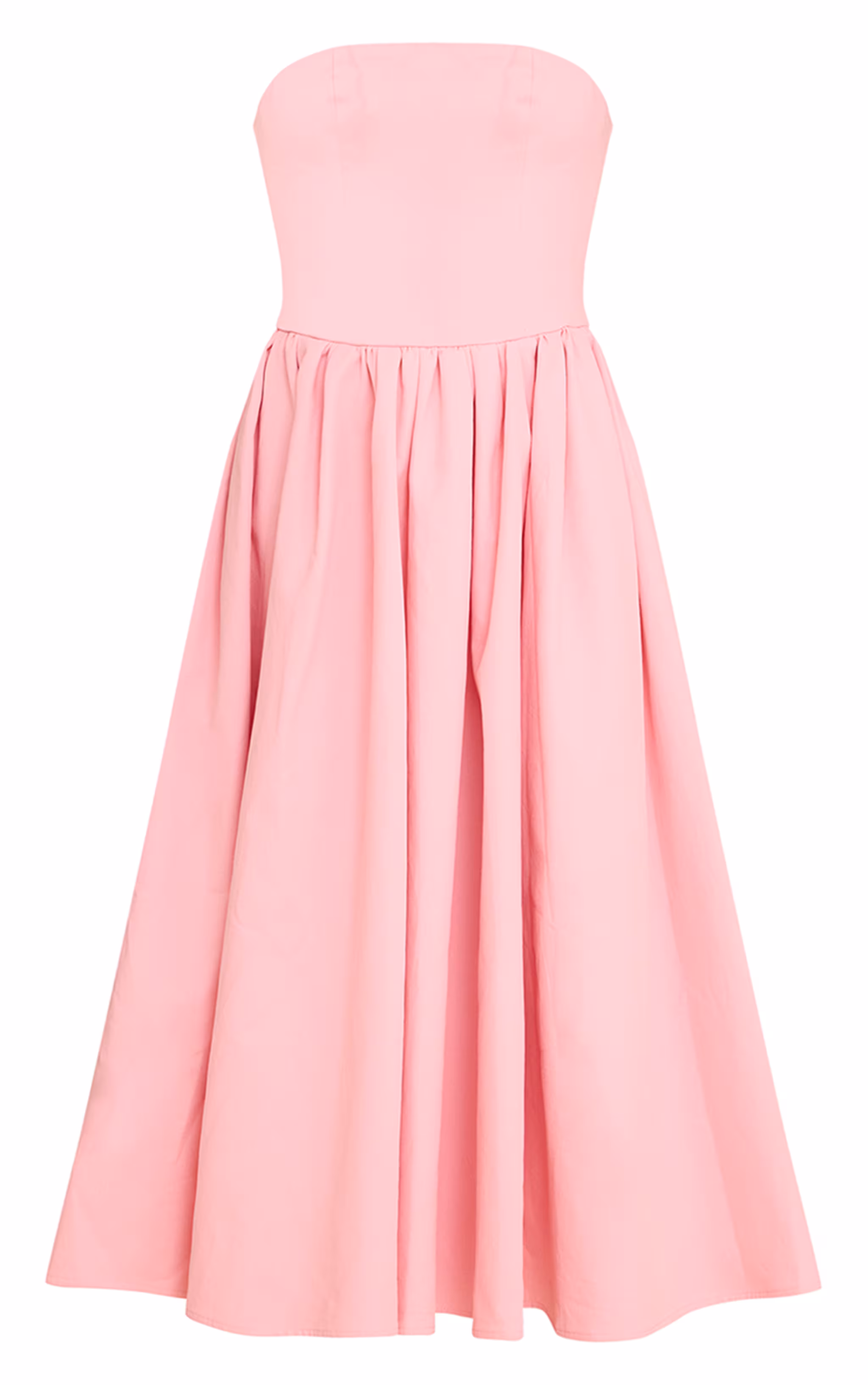 Candy Pink Woven Bandeau Ruched Skater Midaxi Dress