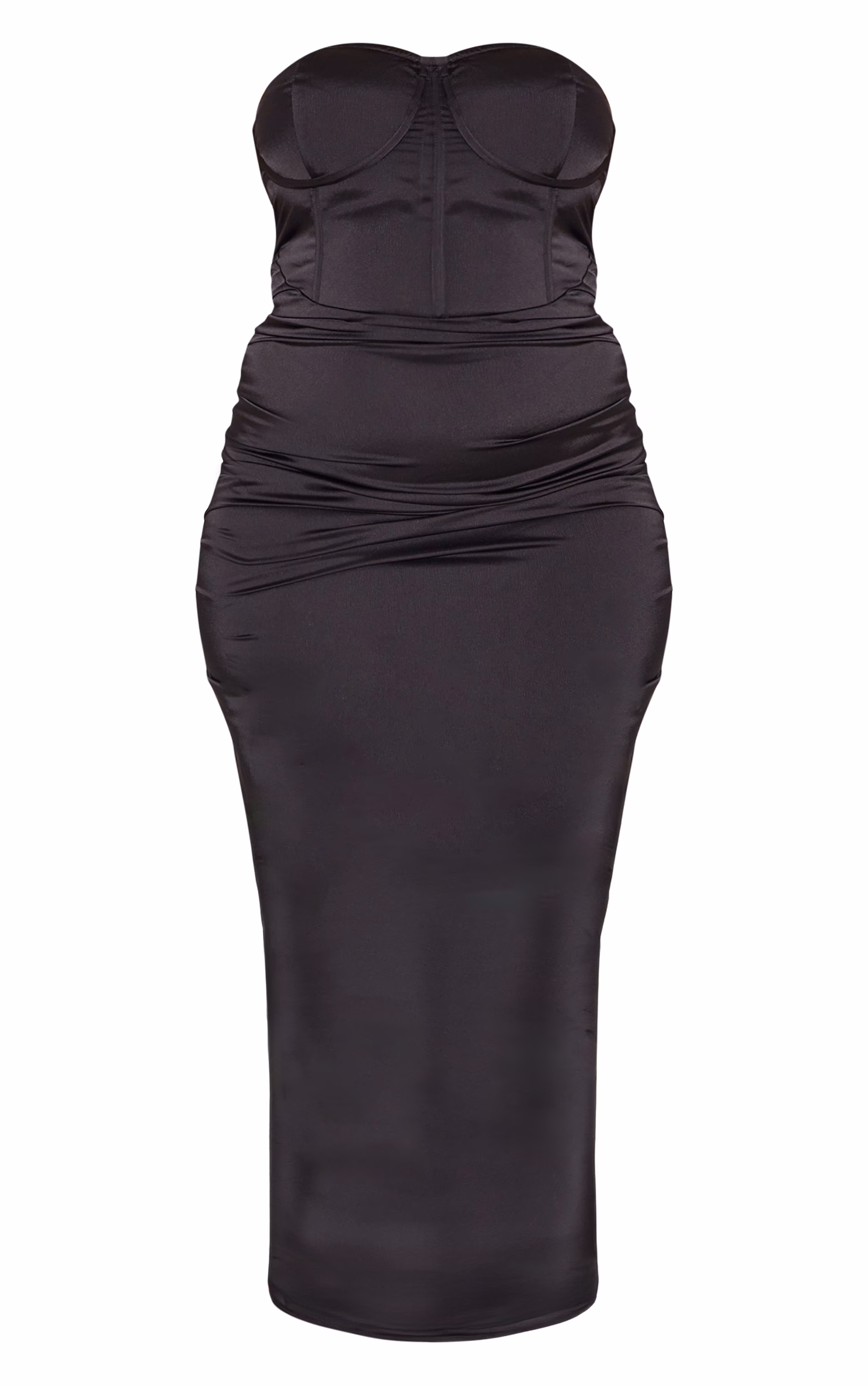Plus Black Satin Ruched Cupped Maxi Dress