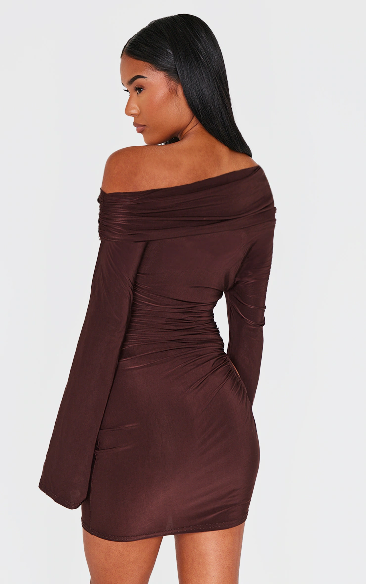 Chocolate Double Slinky Asymmetric Cut Out Mini Dress