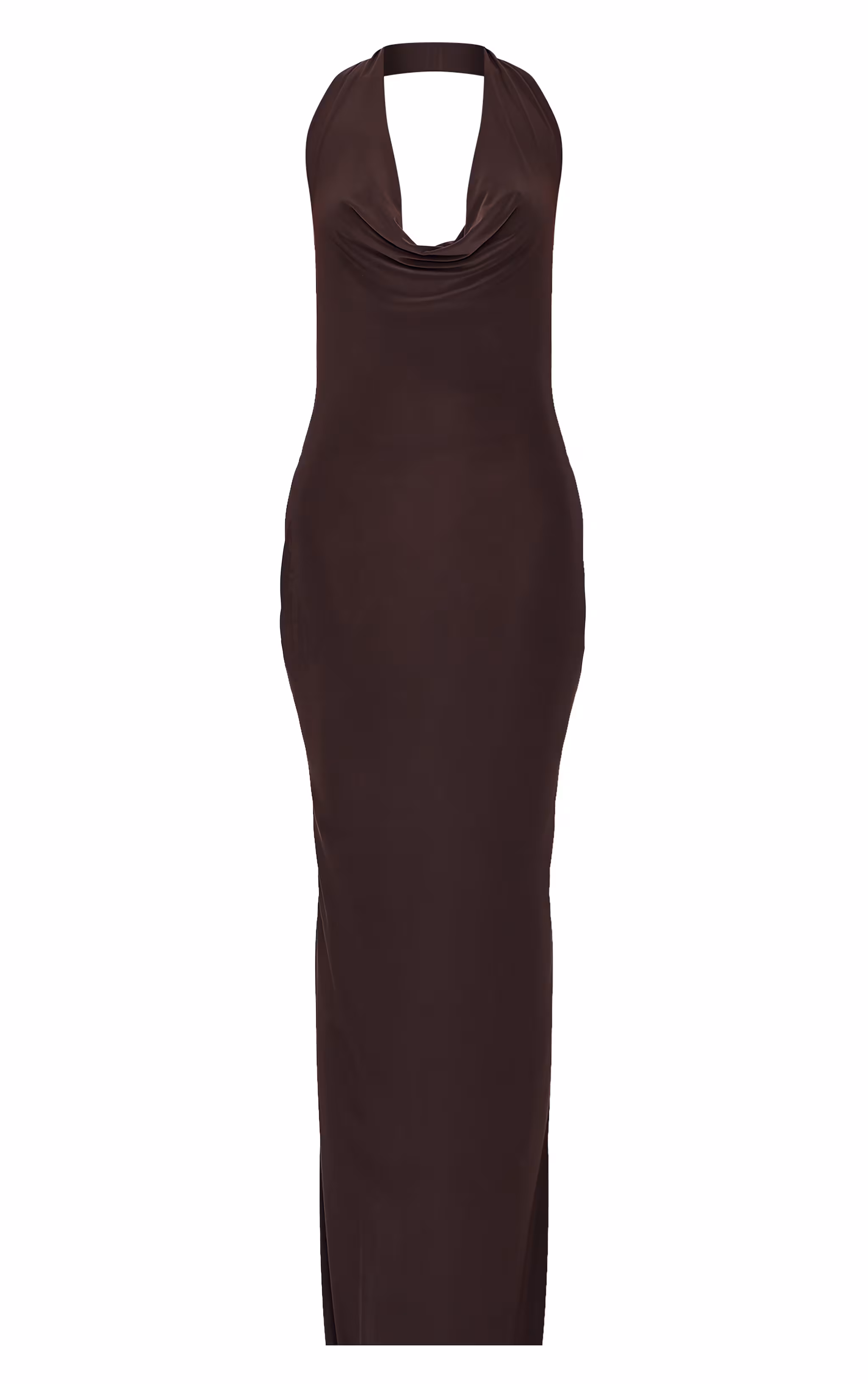 Chocolate Soft Touch Cowl Neck Twist Back Detail Maxi Dress