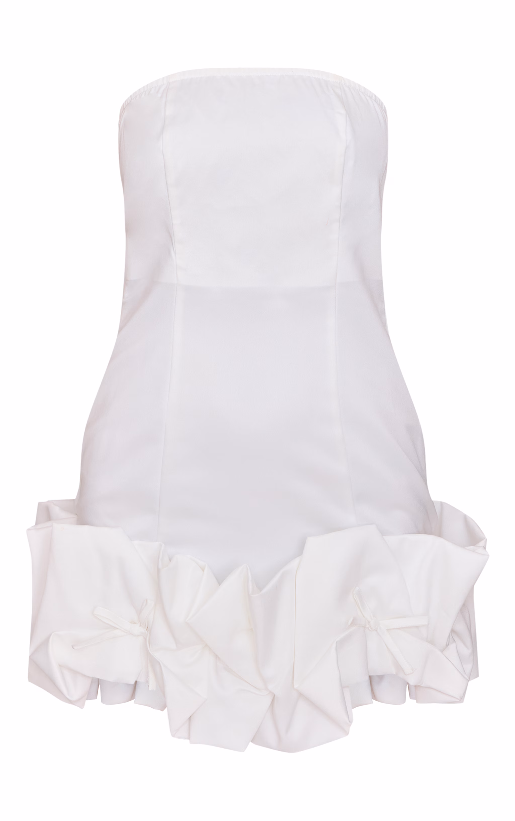 White Bow Puff Hem Bodycon Dress