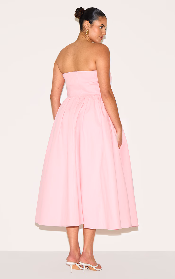 Plus Candy Pink Woven Bandeau Ruched Skater Midaxi Dress