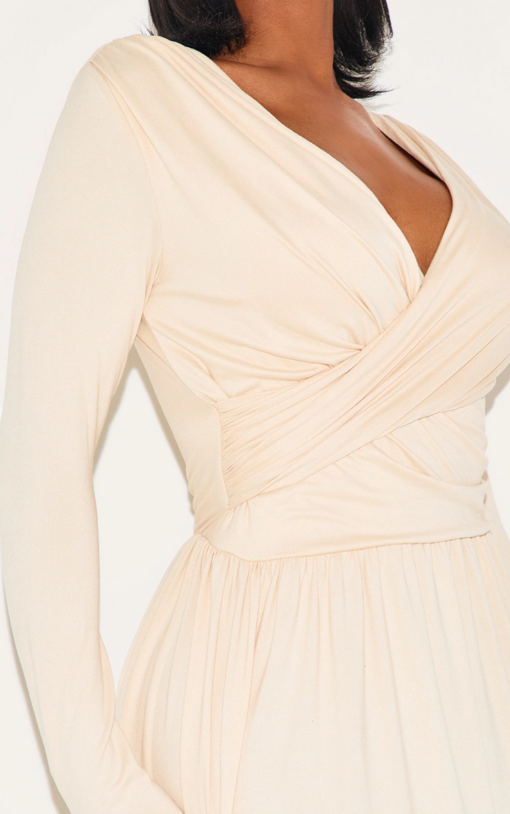 Shape Cream Super Soft Wrap Long Sleeve Maxi Shift Dress