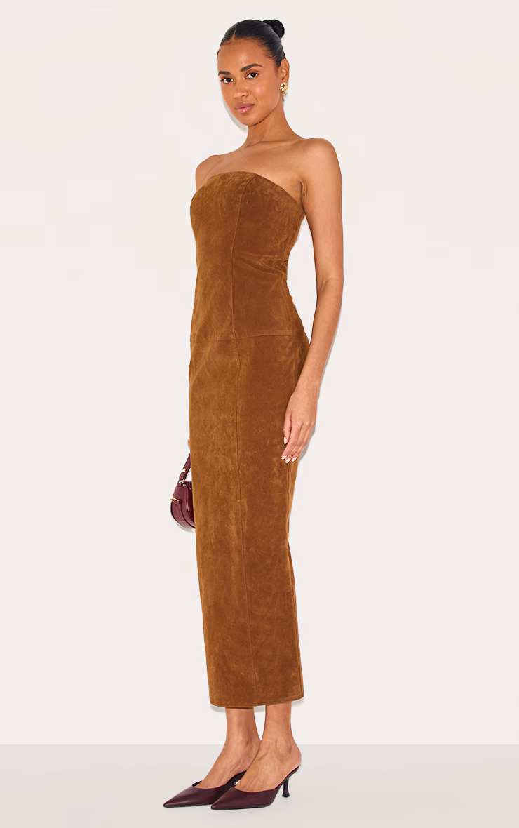 Chestnut Faux Suede Bandeau Maxi Dress