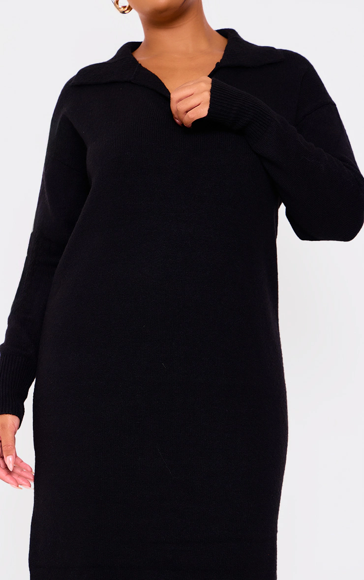 Plus Black Collar Detail Cosy Knitted Midaxi Dress