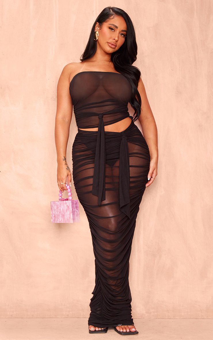 Shape Black Mesh Ruched Cut Out Maxi Dress