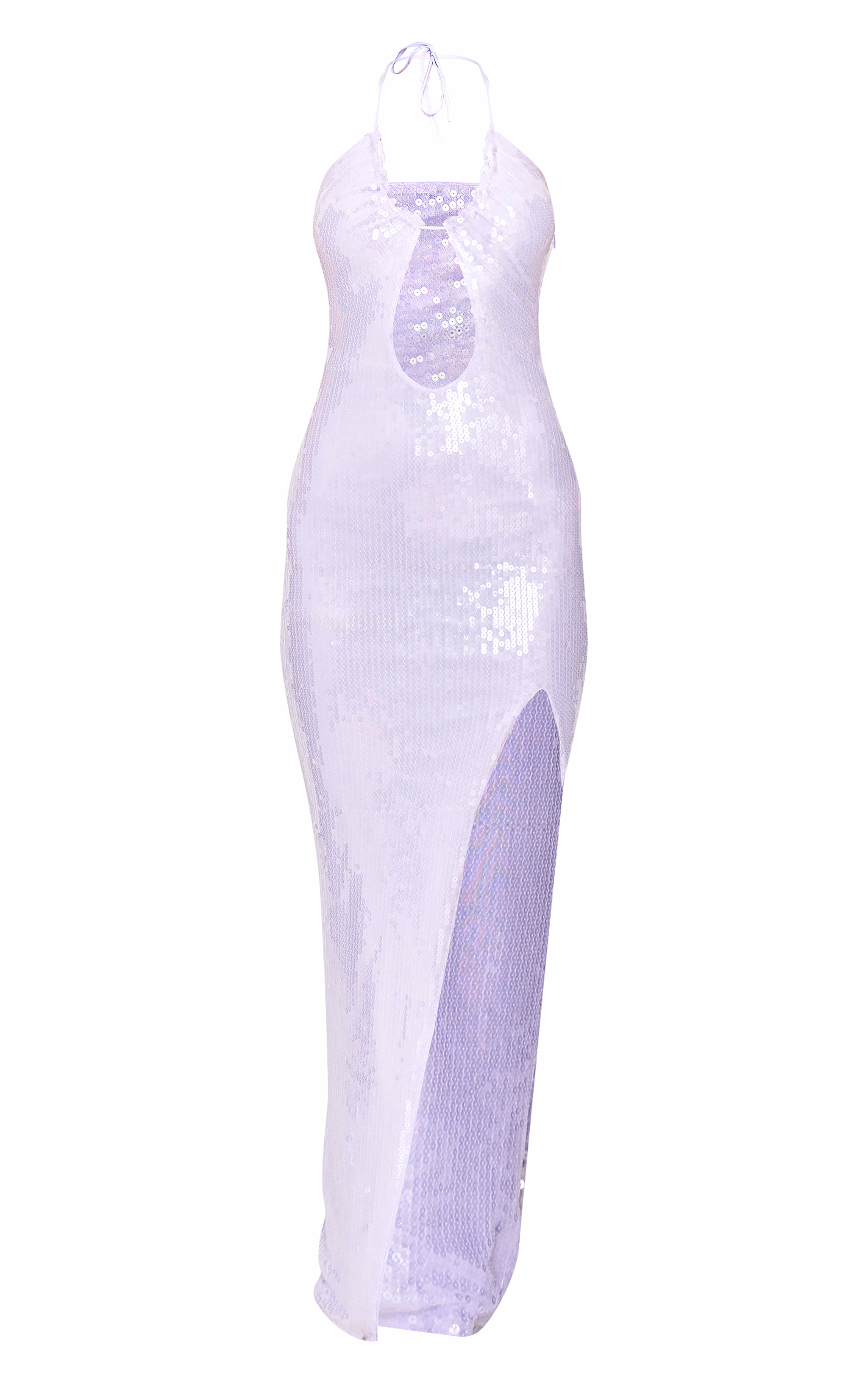 Purple Sequin Tie Neck Cut Out Maxi Dress