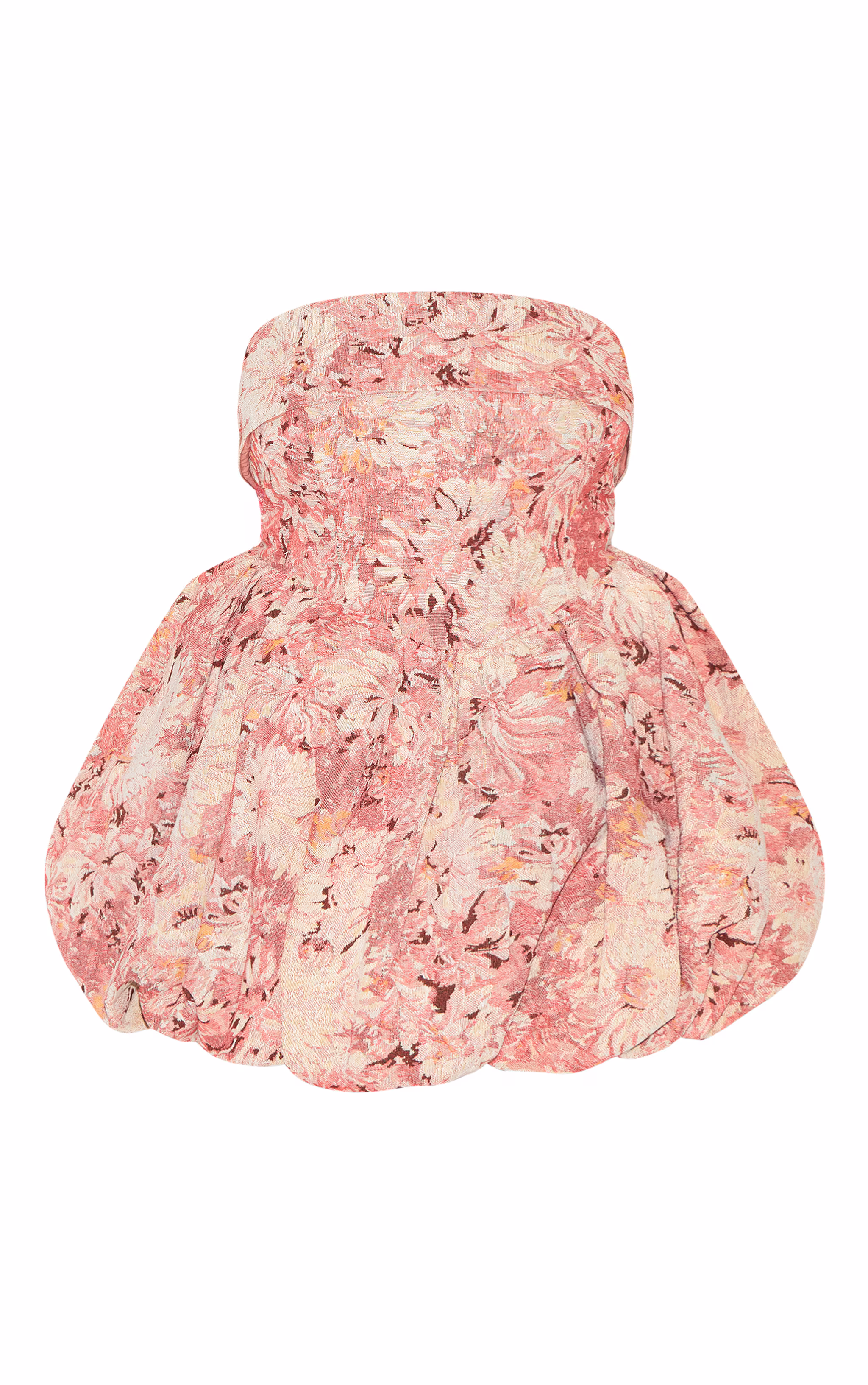 Plus Pink Floral Tapestry Bandeau Extreme Puffball Dress