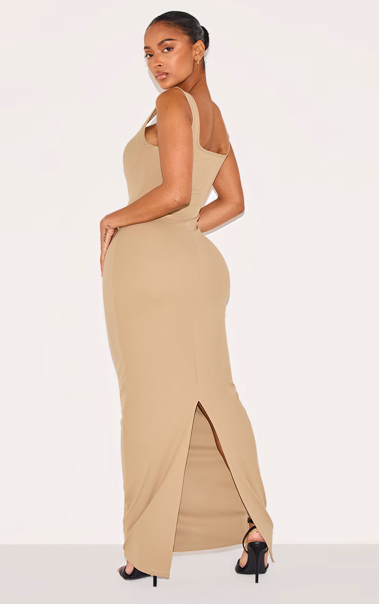 Shape Khaki Built In Bra Sculpt Square Neck Maxi Dress
