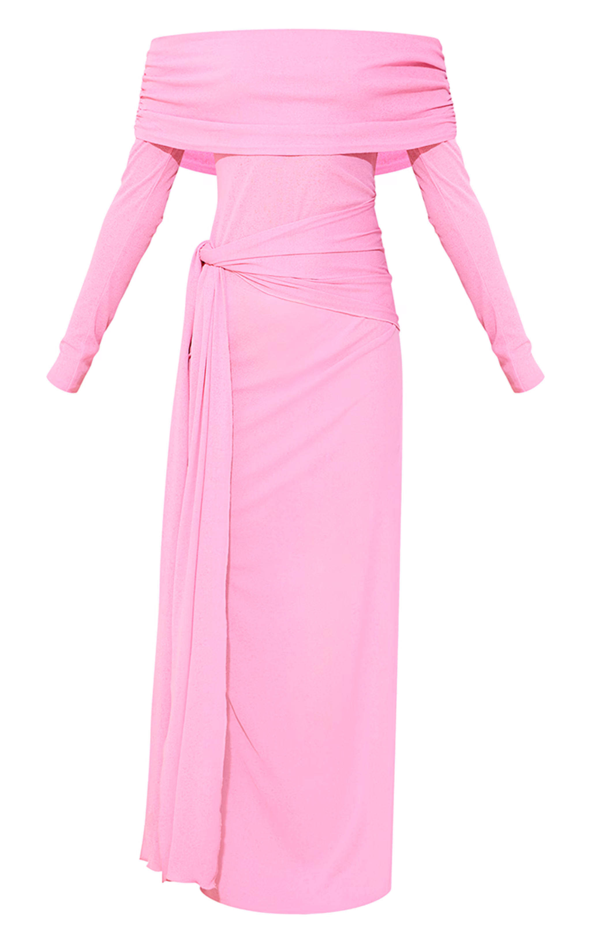 Pink Onion Skin Bardot Tie Waist Maxi Dress