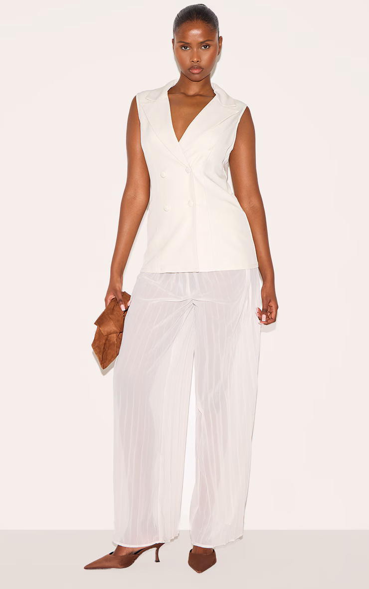 Almond Woven Vest Overlay Chiffon Jumpsuit