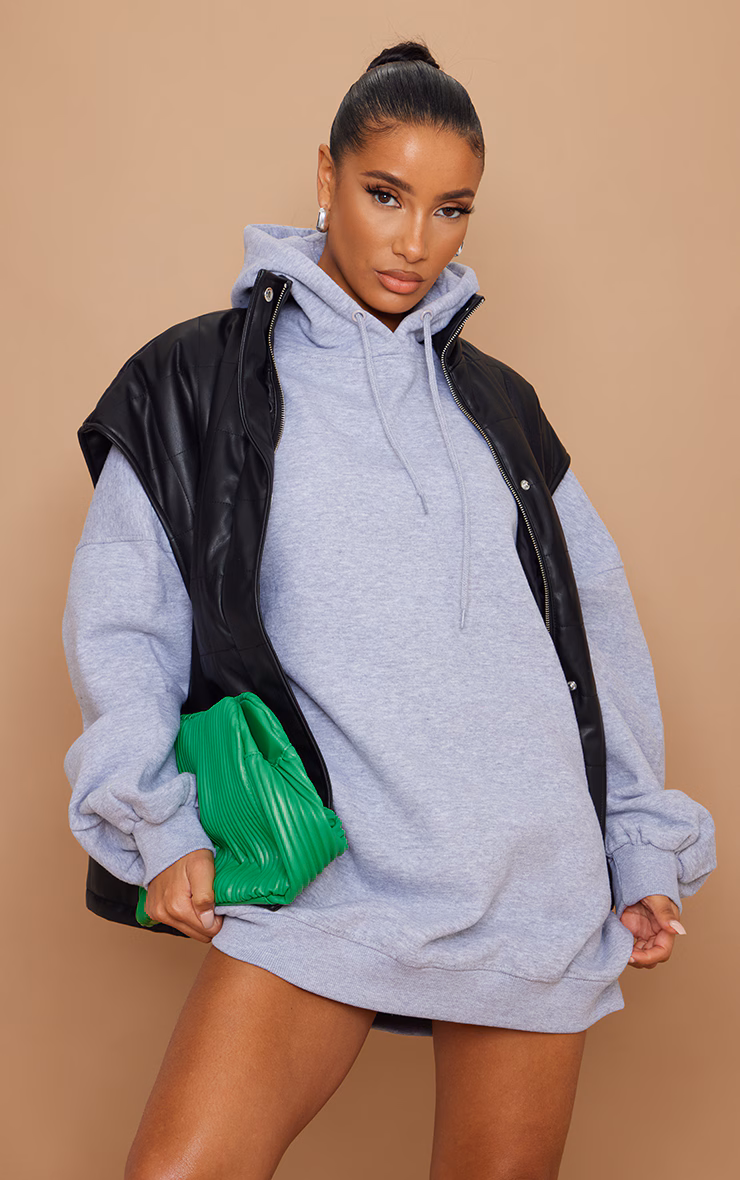 Grey Marl Oversized Hooded Sweatshirt Dress