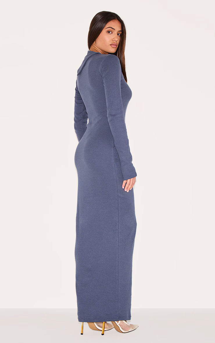 Navy Rib Oversized Collar Maxi Dress