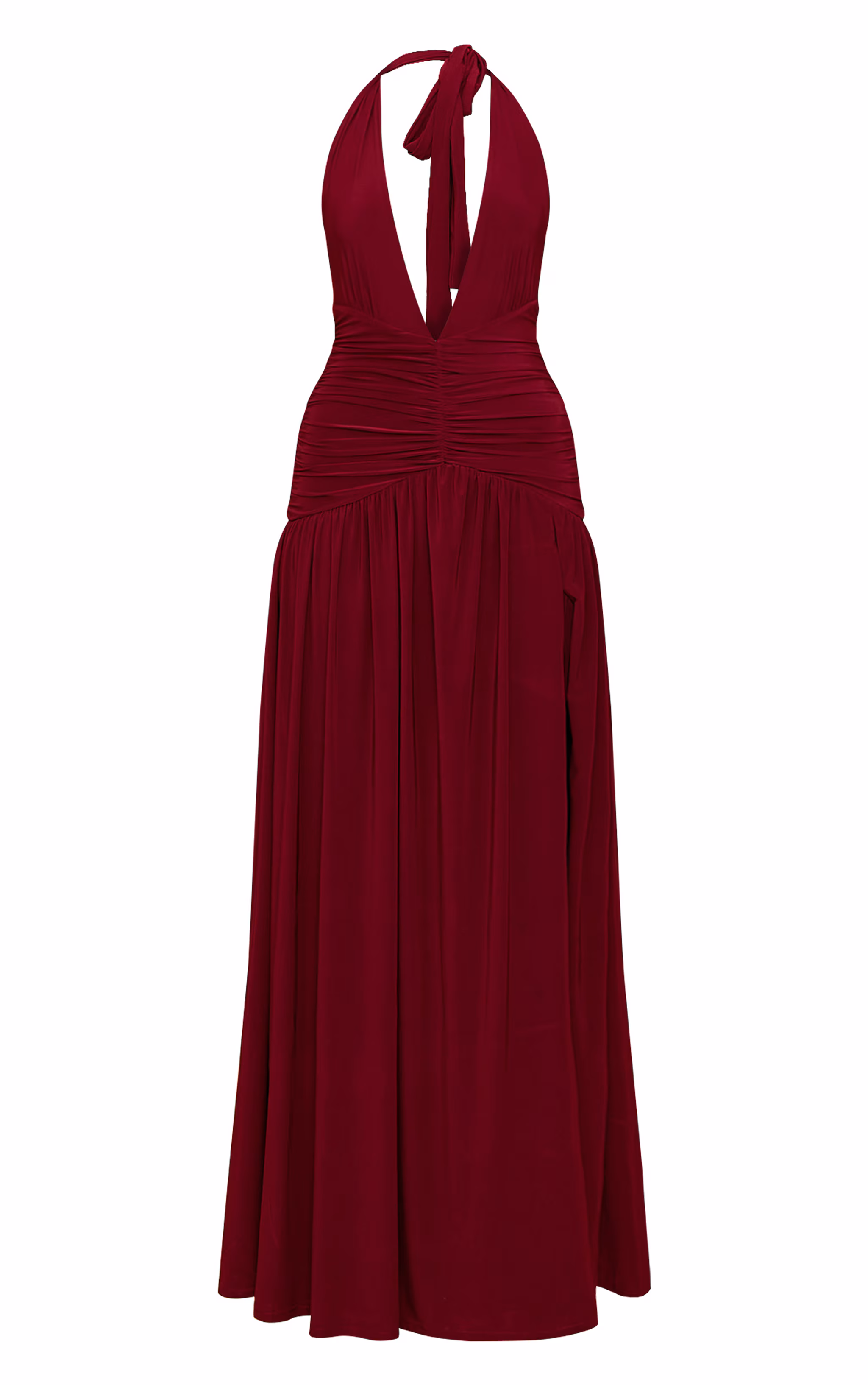 Burgundy Double Layer Slinky Ruched Maxi