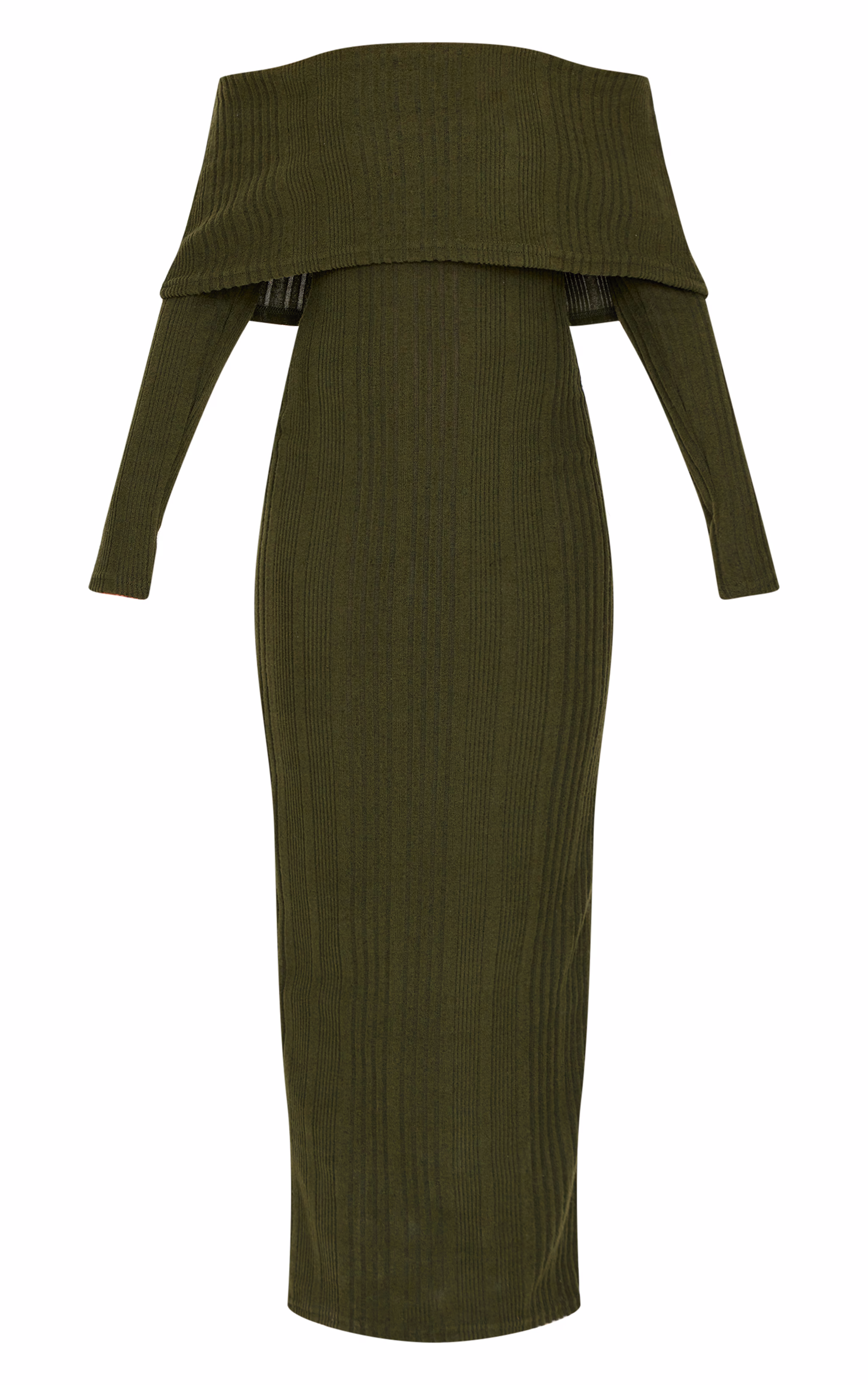 Green Brushed Rib Foldover Bardot Maxi Dress