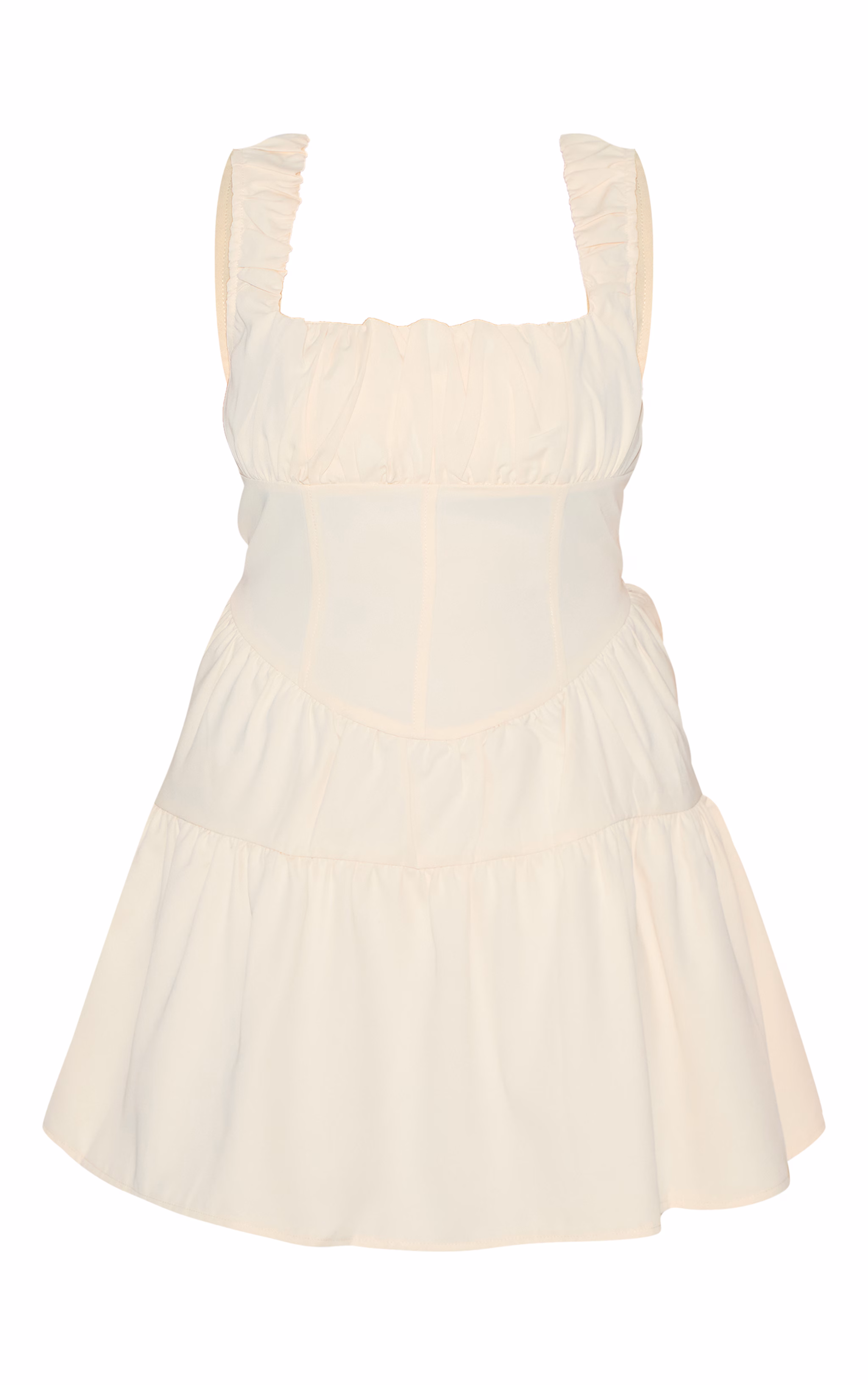 Plus Cream Ruched Tiered  Corset Skater Dress