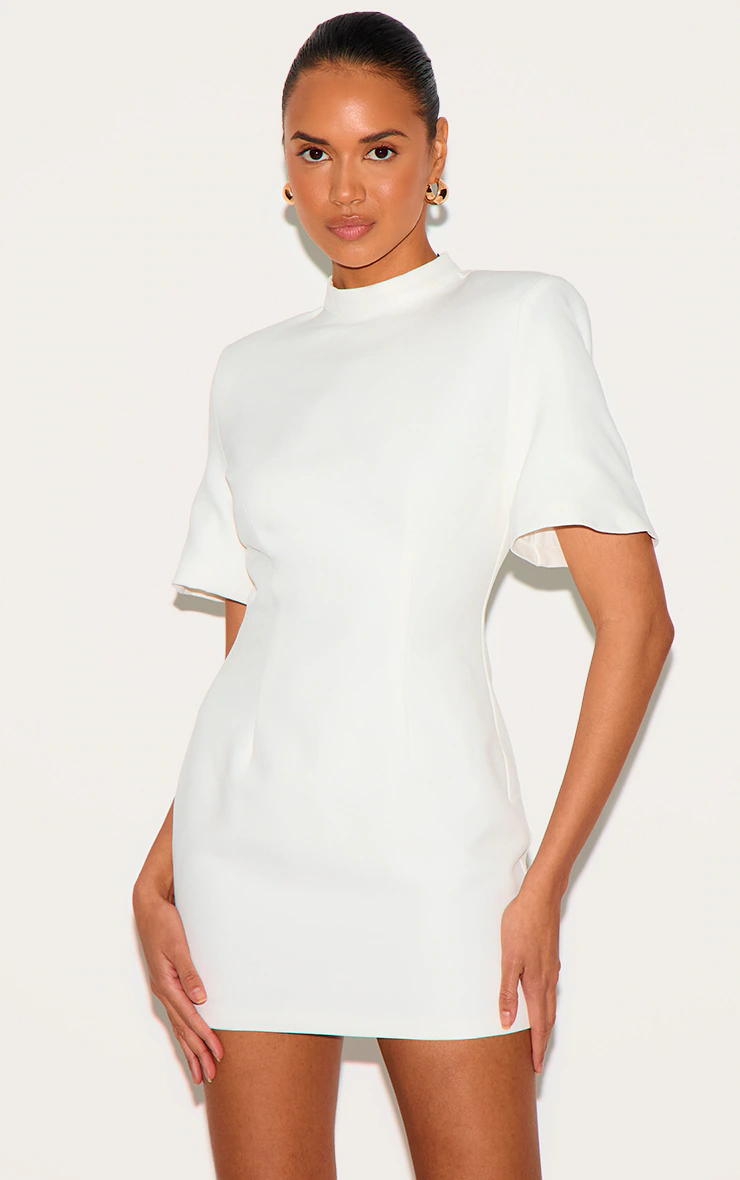 White Woven Cinched Backless Mini Dress