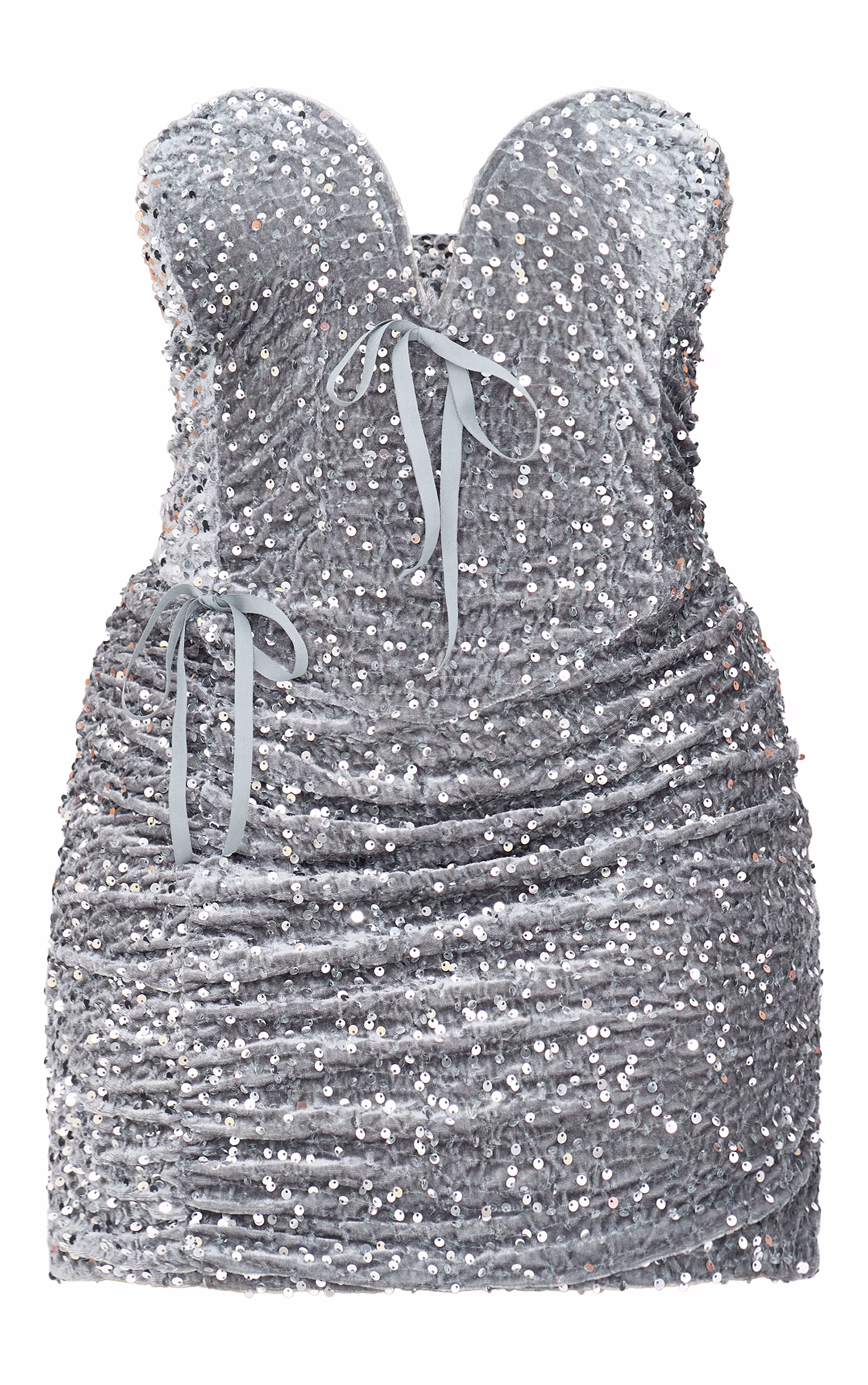 Plus Grey Sweetheart Neckline Velour Sequin Mini Dress