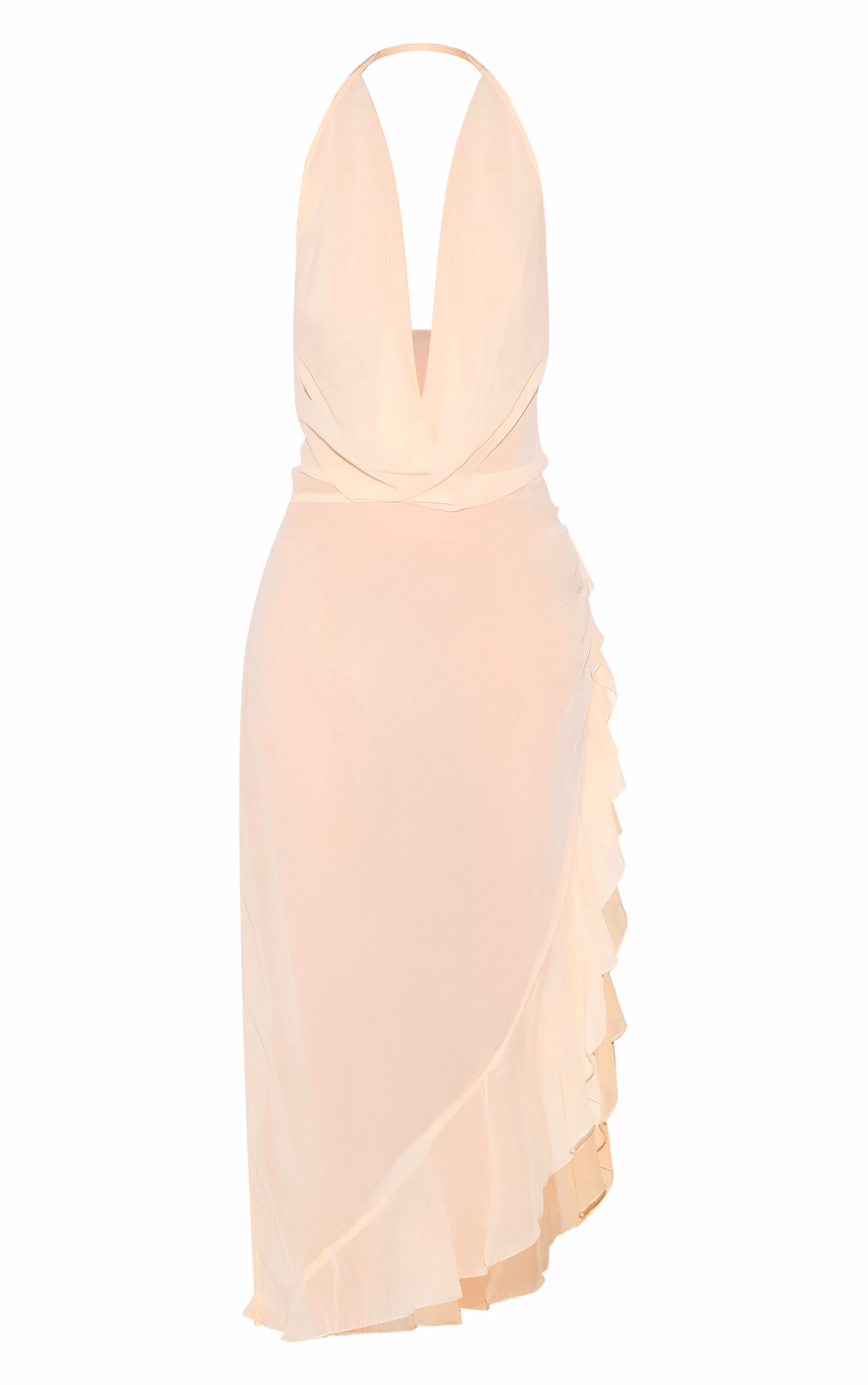Natural Cowl Ruffle Split Detail Maxi Dress
