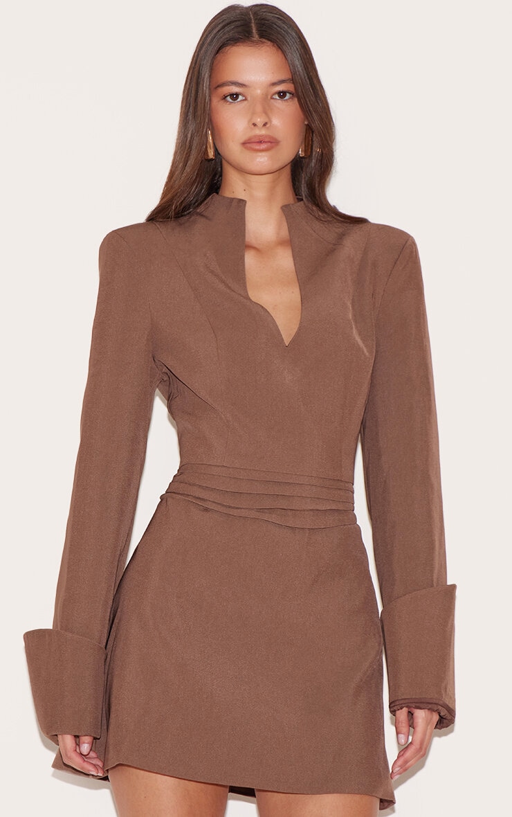 Chestnut Woven V Neck Mini Dress