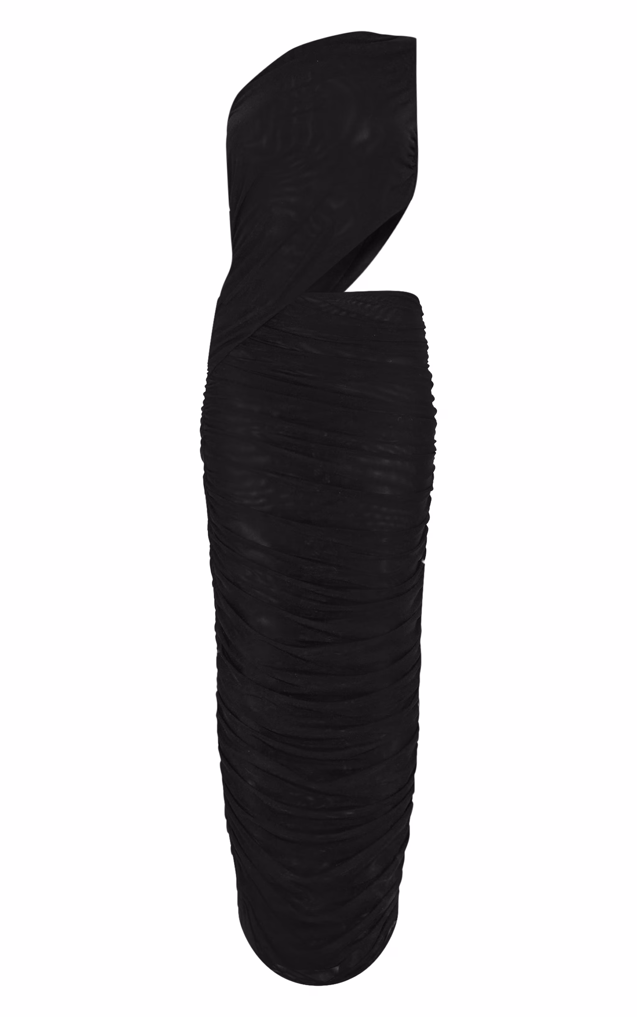 Black One Shoulder Ruched Maxi Dress