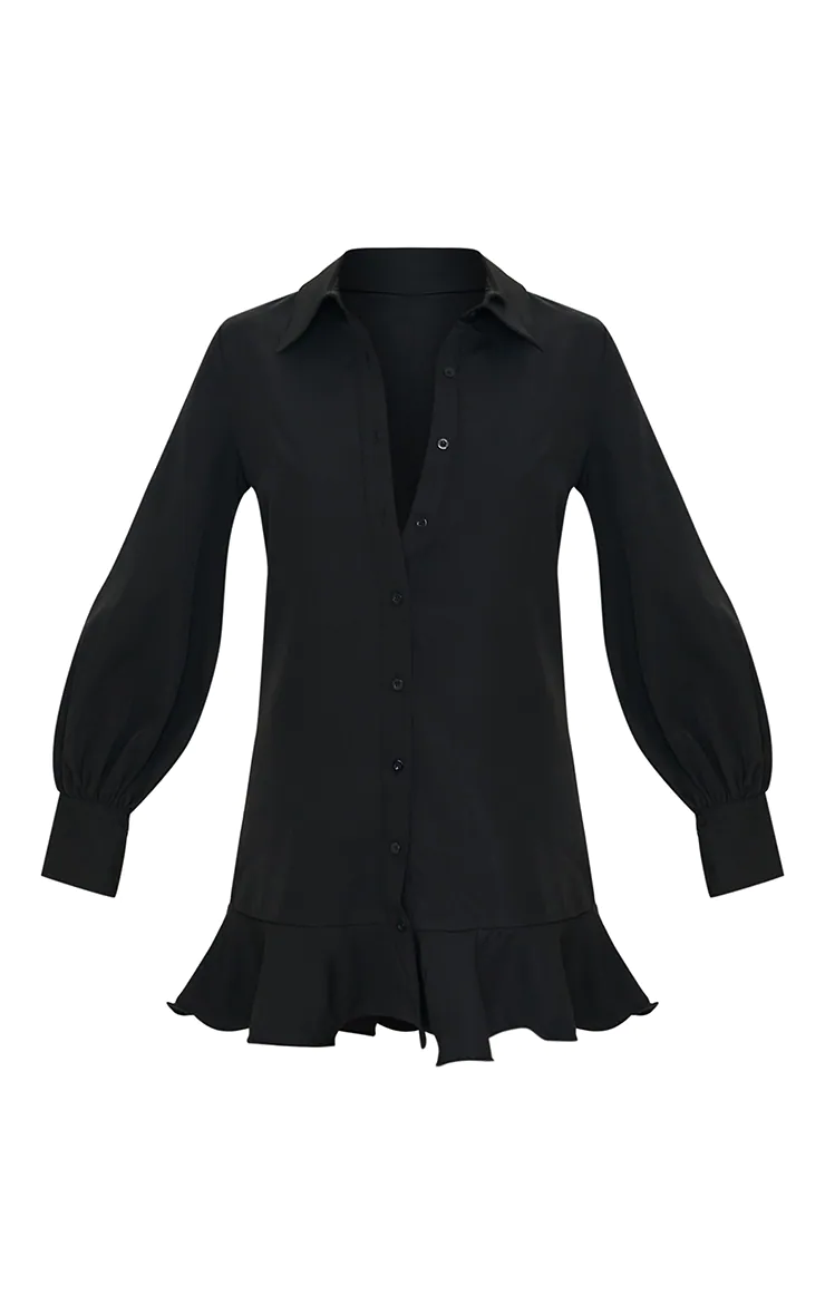 Black Frill Hem Shirt Dress