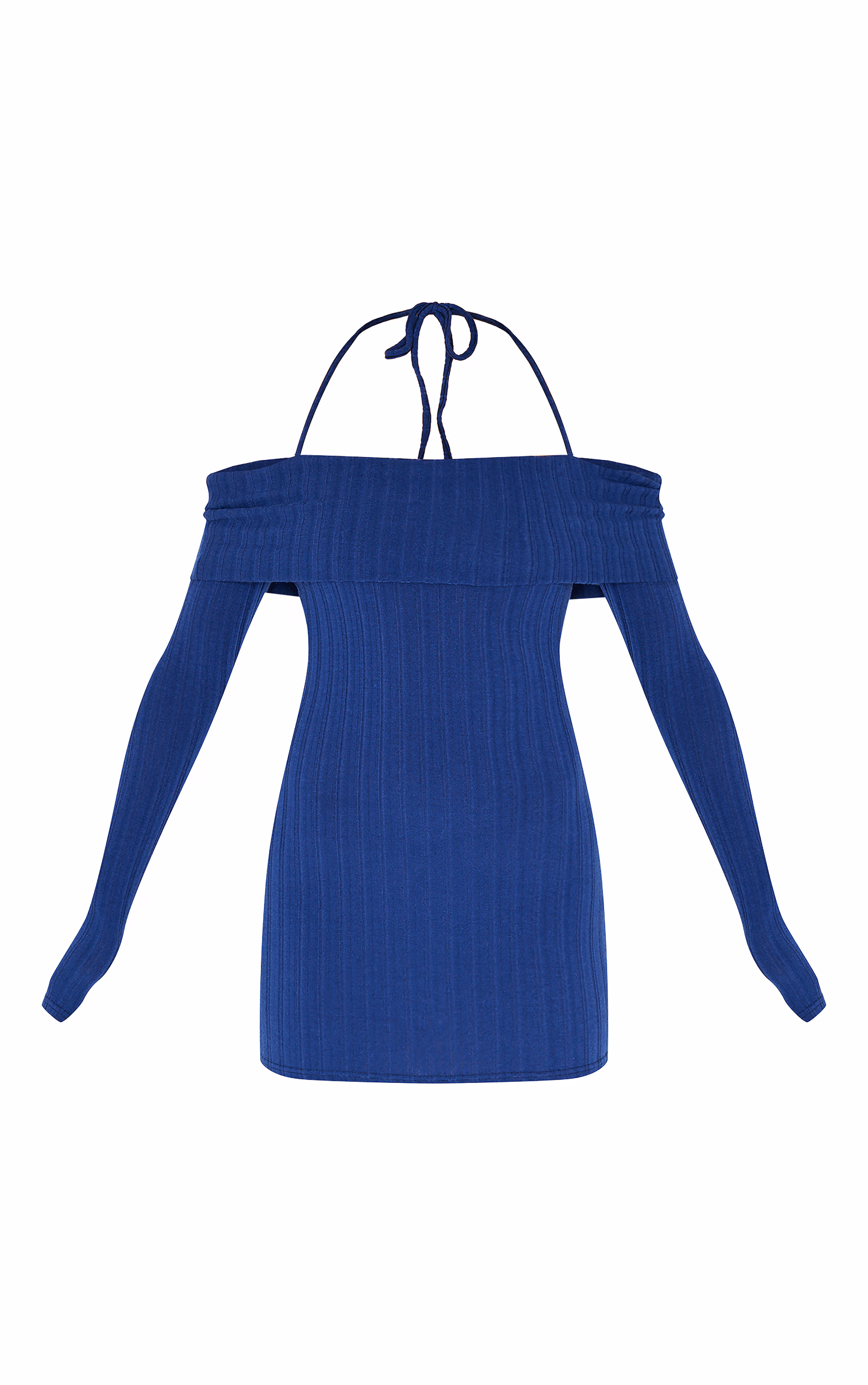 Navy Rib Bardot Fold Over Bodycon Dress