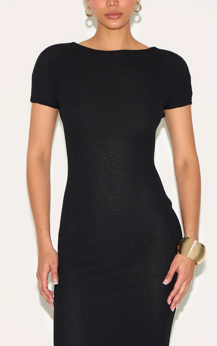 Black Textured Cap Sleeve Maxi Dress