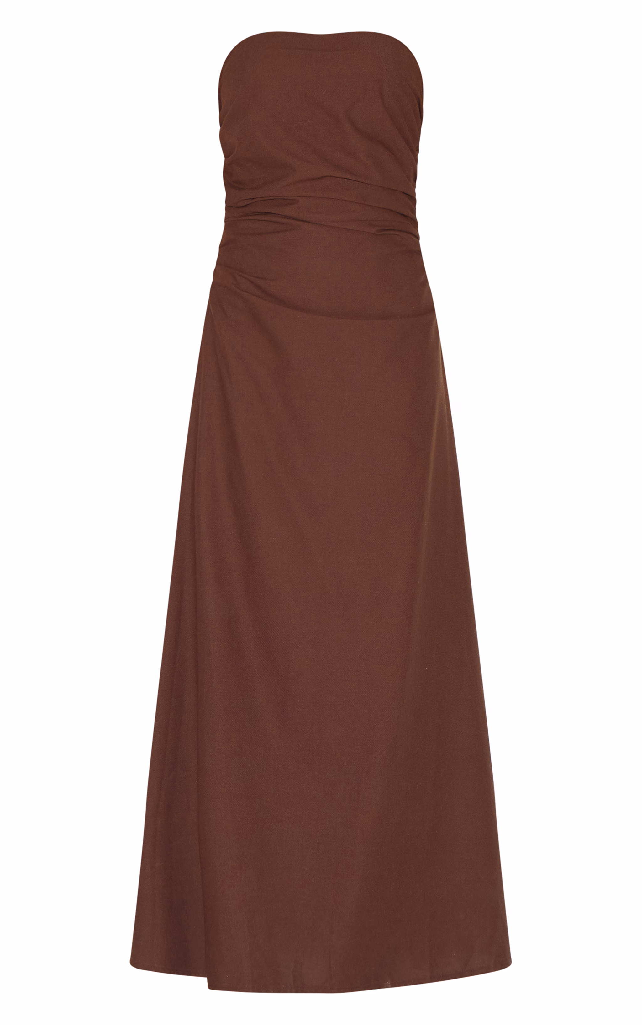 Petite Chocolate Linen Look Bandeau Maxi Dress