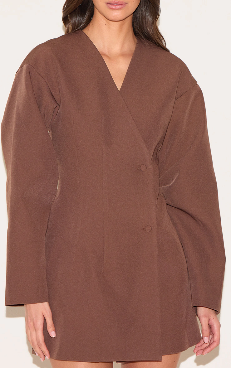 Tan Woven Balloon Sleeve Blazer Dress