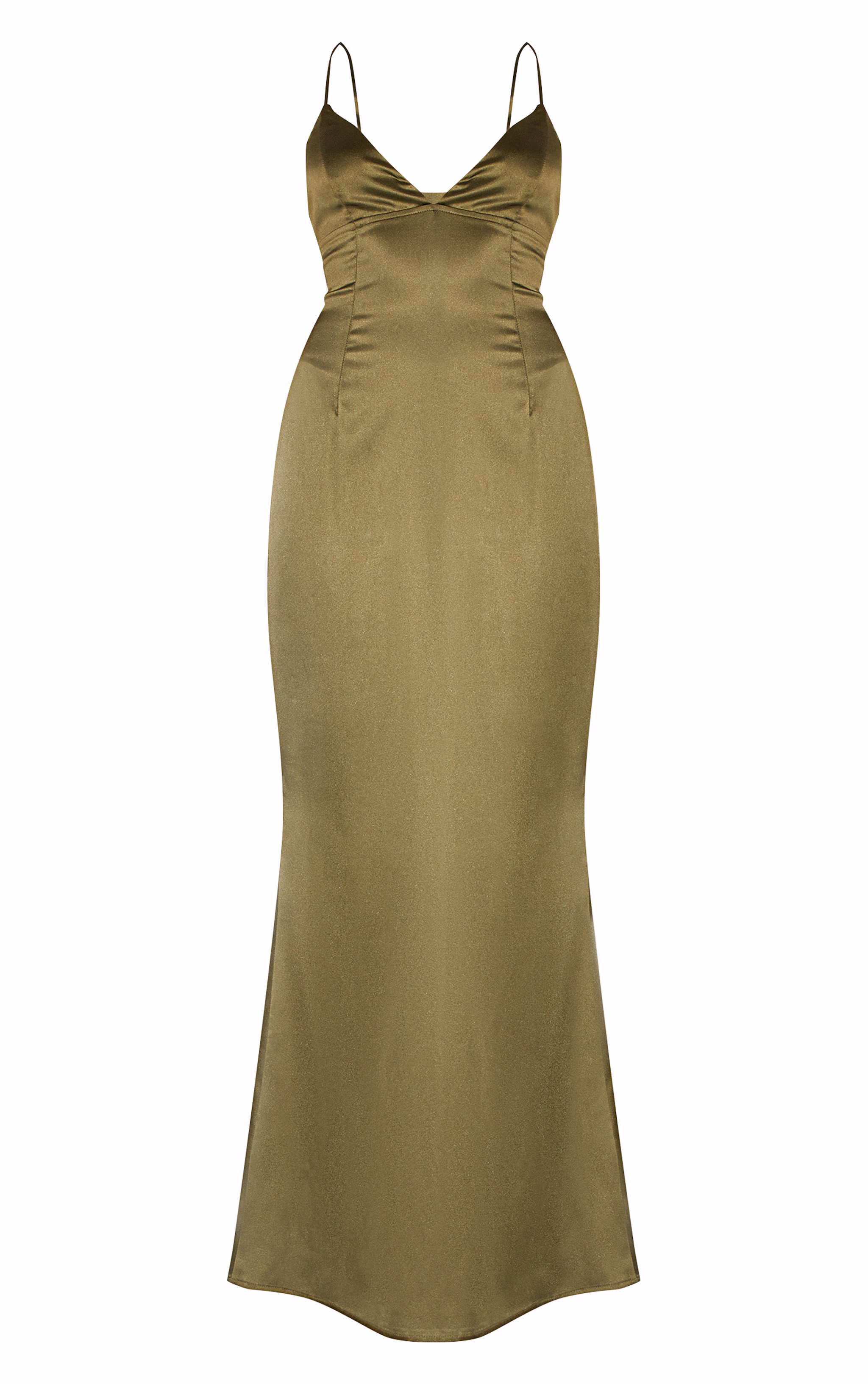 Olive Satin Tie Back Maxi Dress