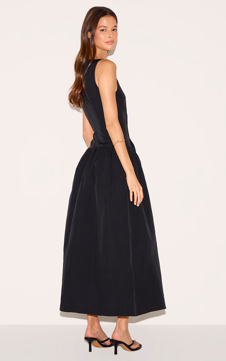 Black Dropped Waist Midaxi Dress