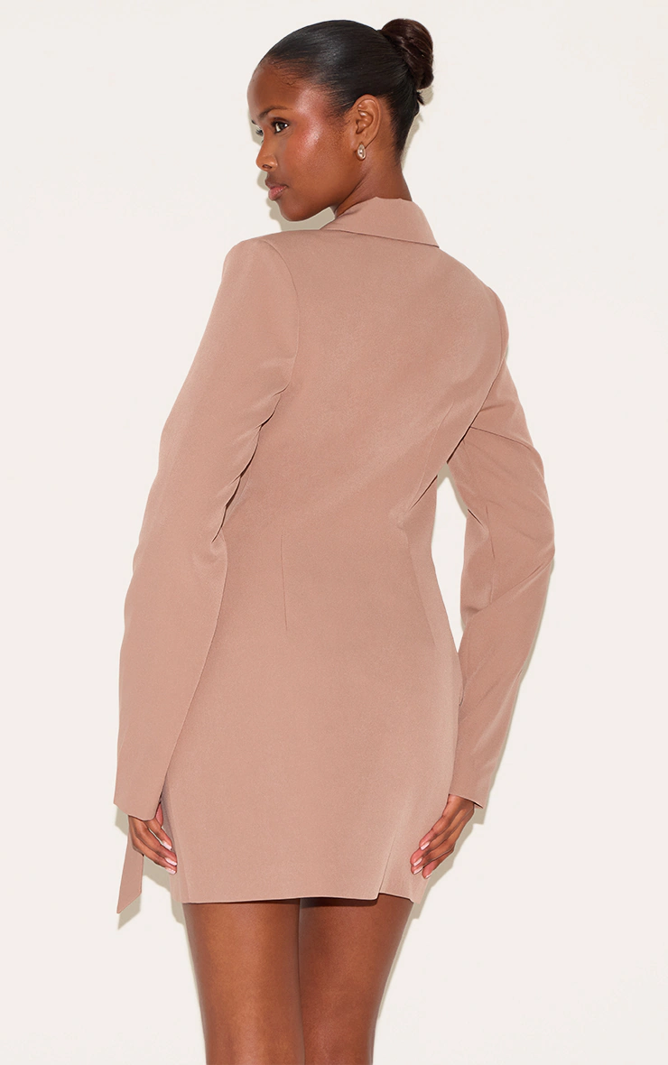 Taupe Plunge Tie Side Blazer Dress