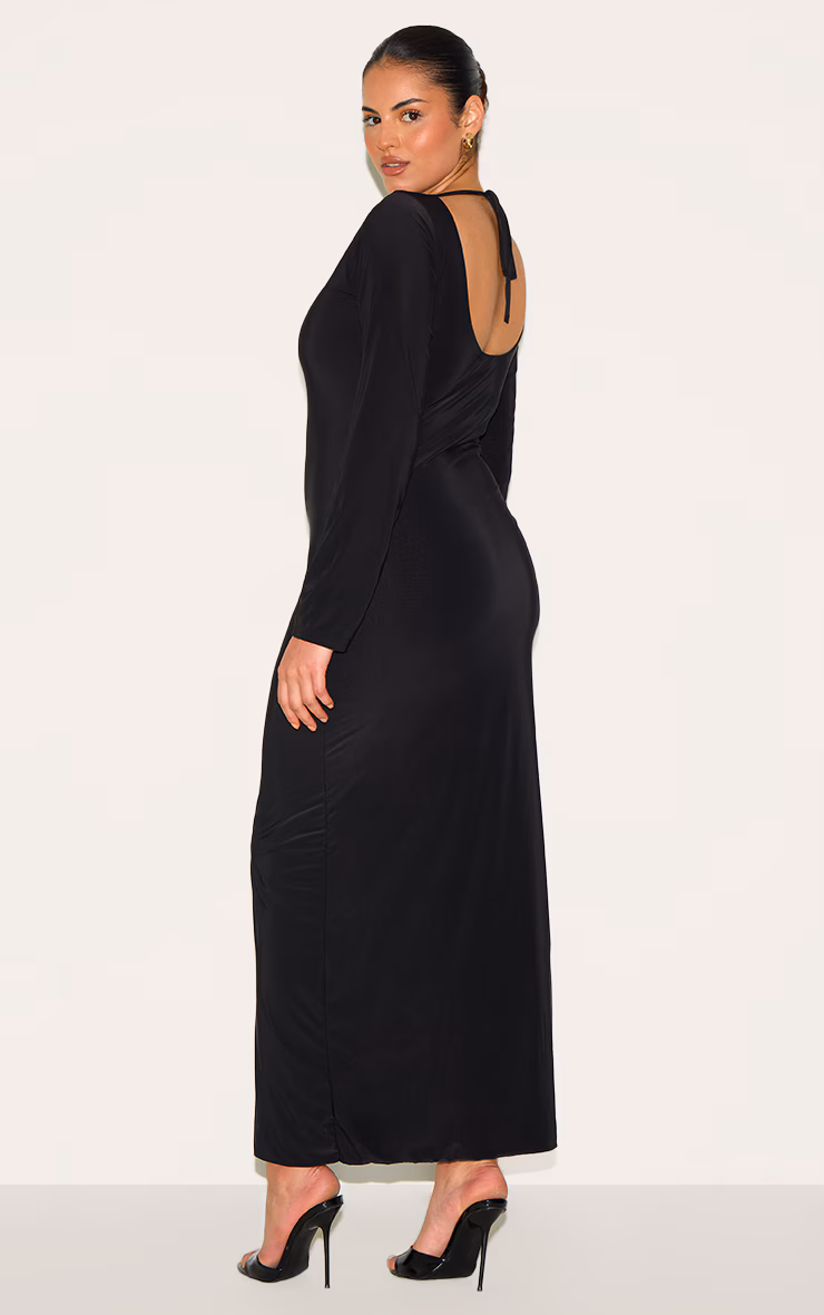 Plus Black Double Layer Slinky Flared Sleeve Midaxi Dress