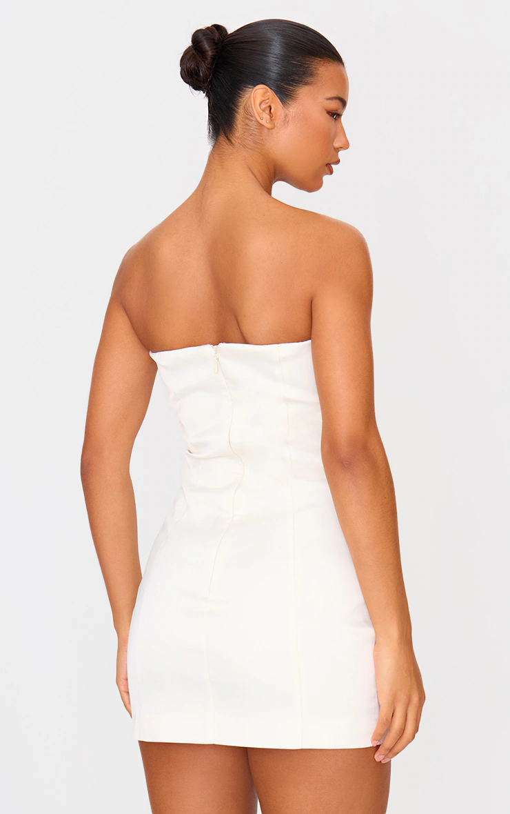 Cream Satin Sweetheart Neckline Mini Dress