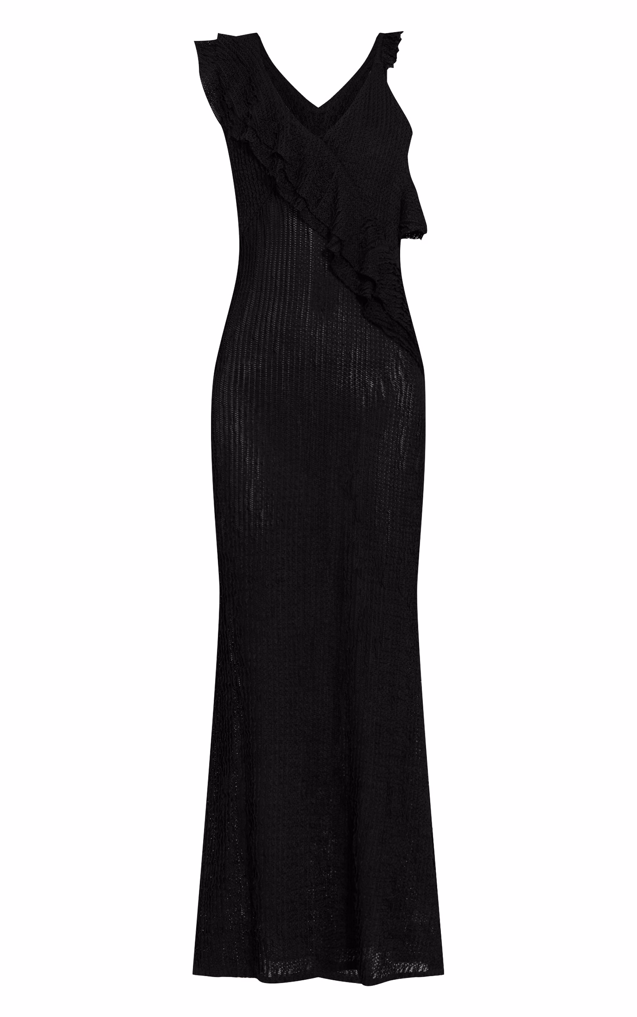 Black Textured Asymmetric Neck Maxi Dress