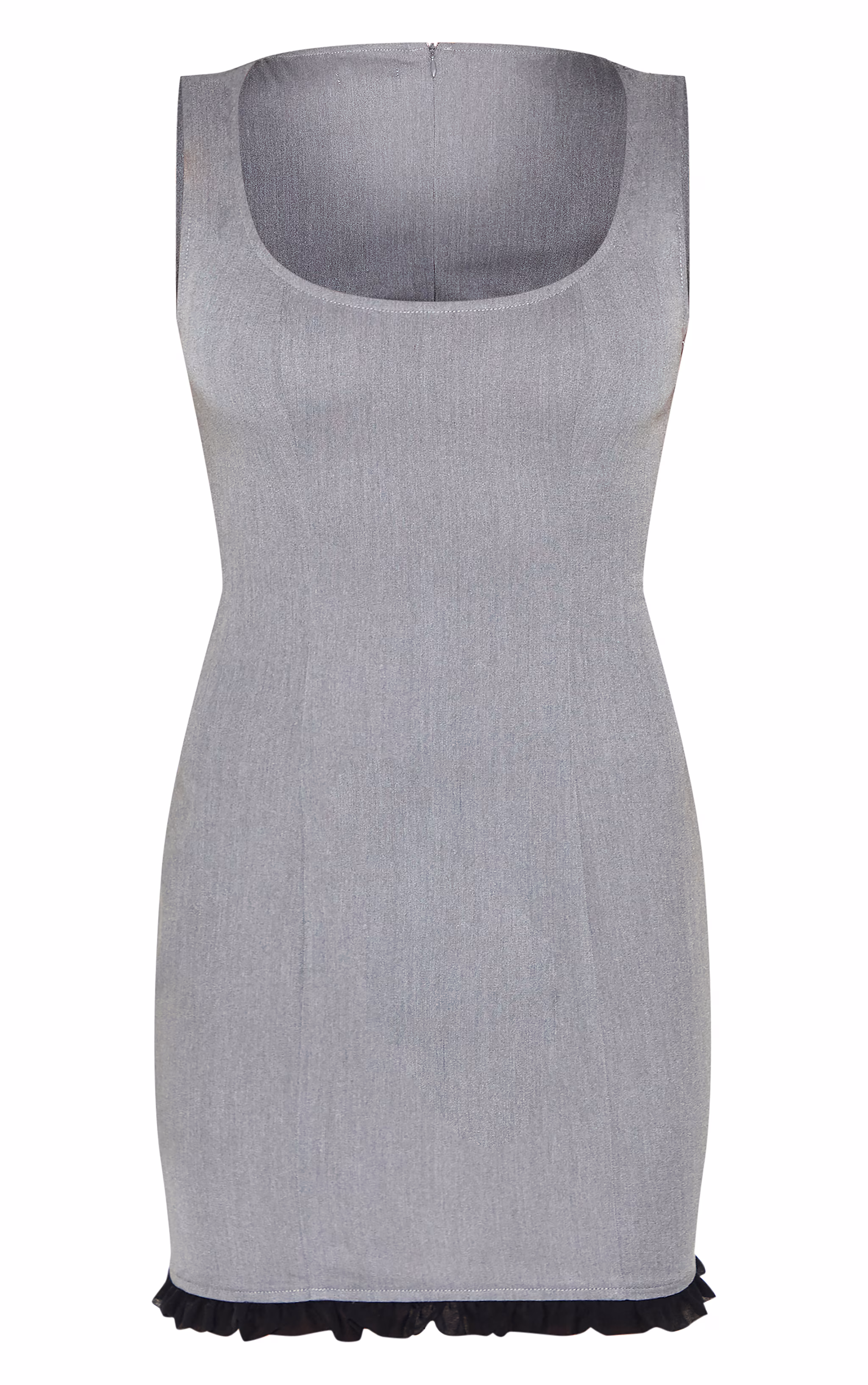 Grey Scoop Neck Frill Hem Bodycon Dress
