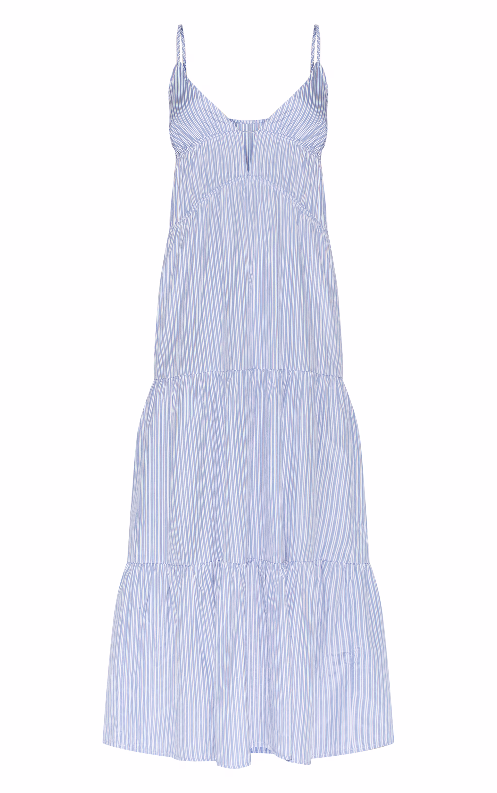 Petite Blue Strappy Pinstripe Tiered Maxi Dress