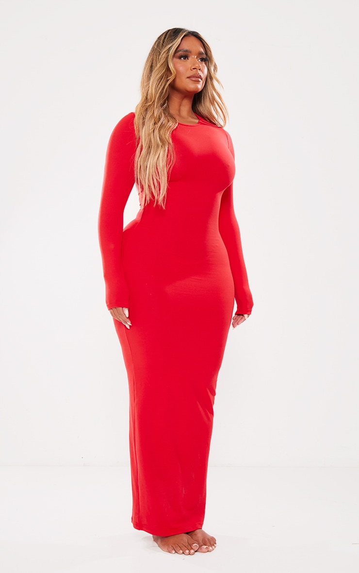 Shape Red Sculpted Long Sleeve Maxi Dress