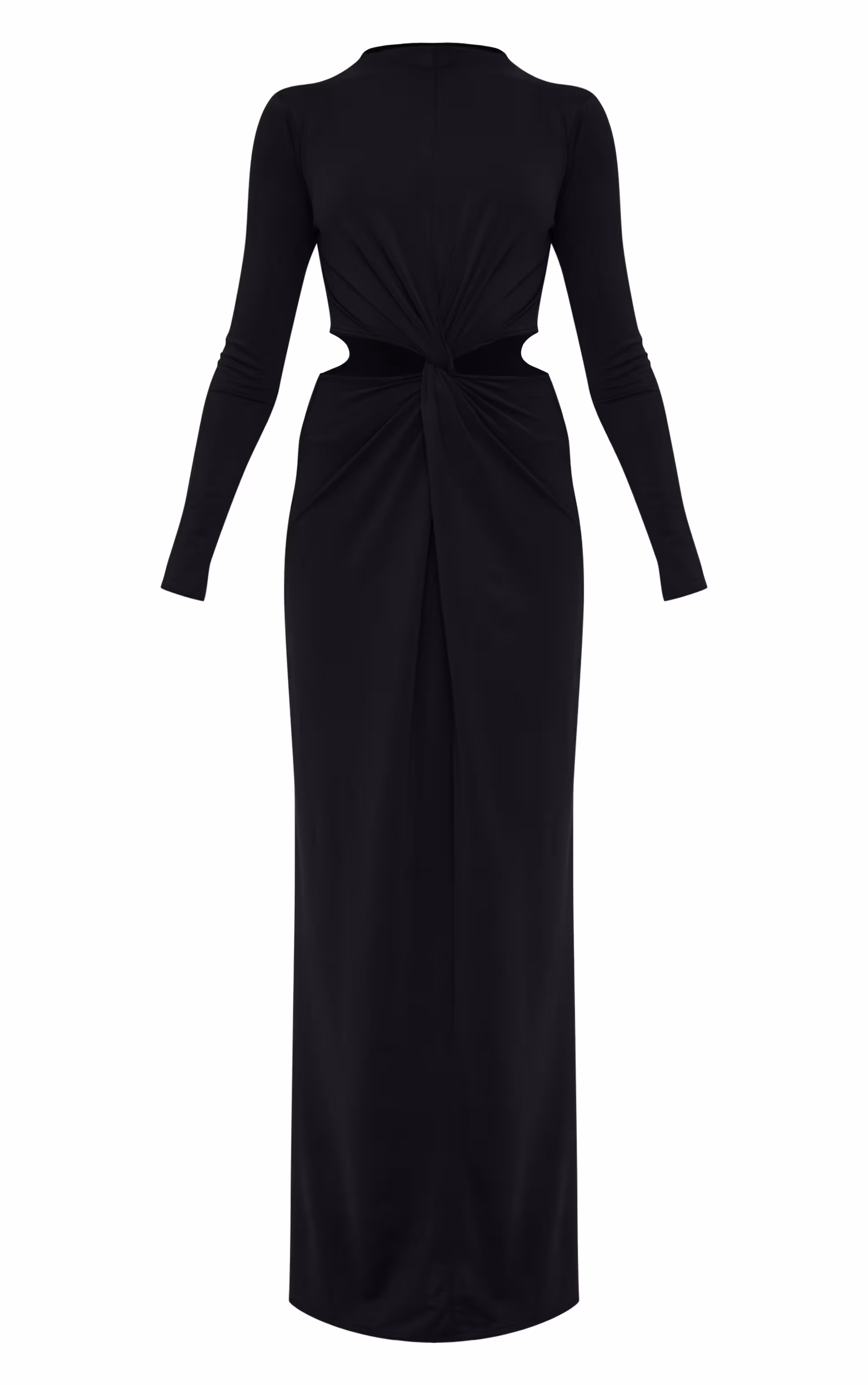 Black Matte Sculpt Cut Out Twist Long Sleeve Maxi Dress