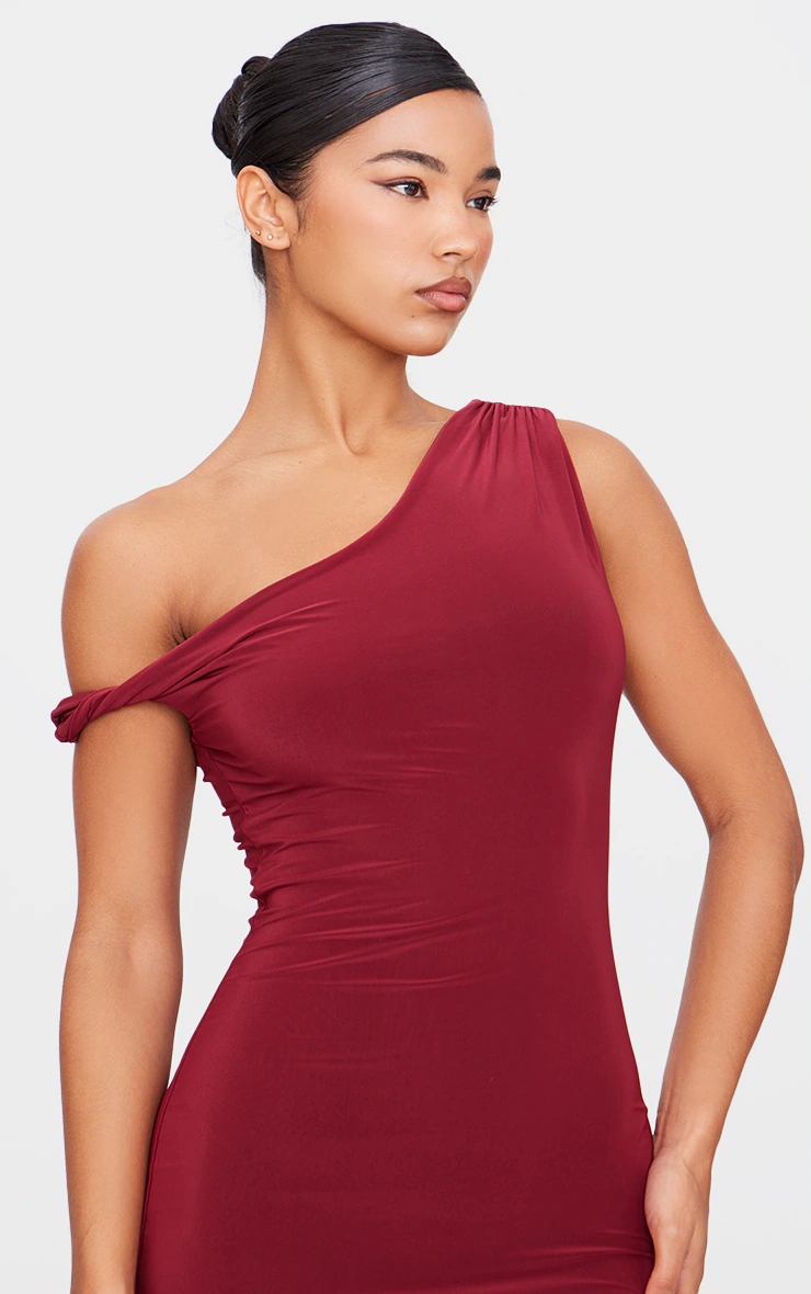 Burgundy Double Layer Slinky Twist Bodycon Dress