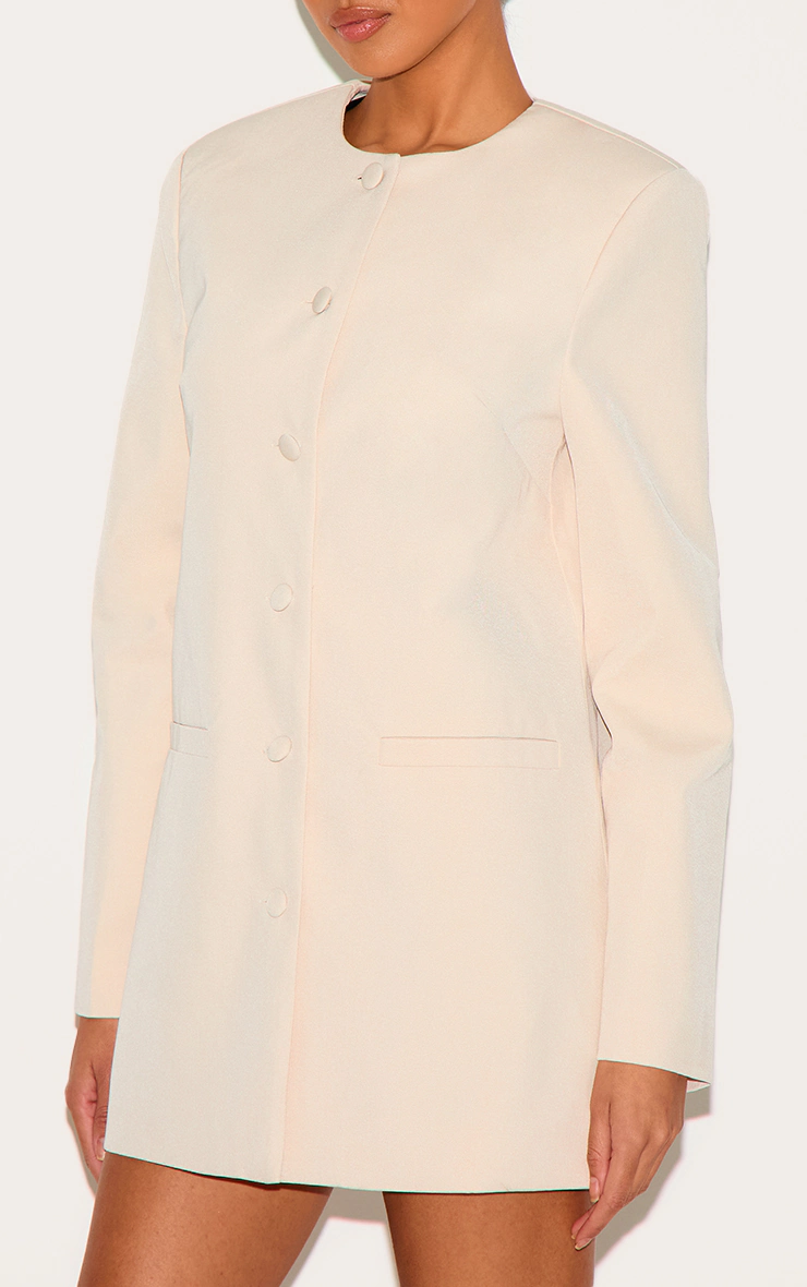 Almond Woven Oversized Crew Neck Blazer Dress