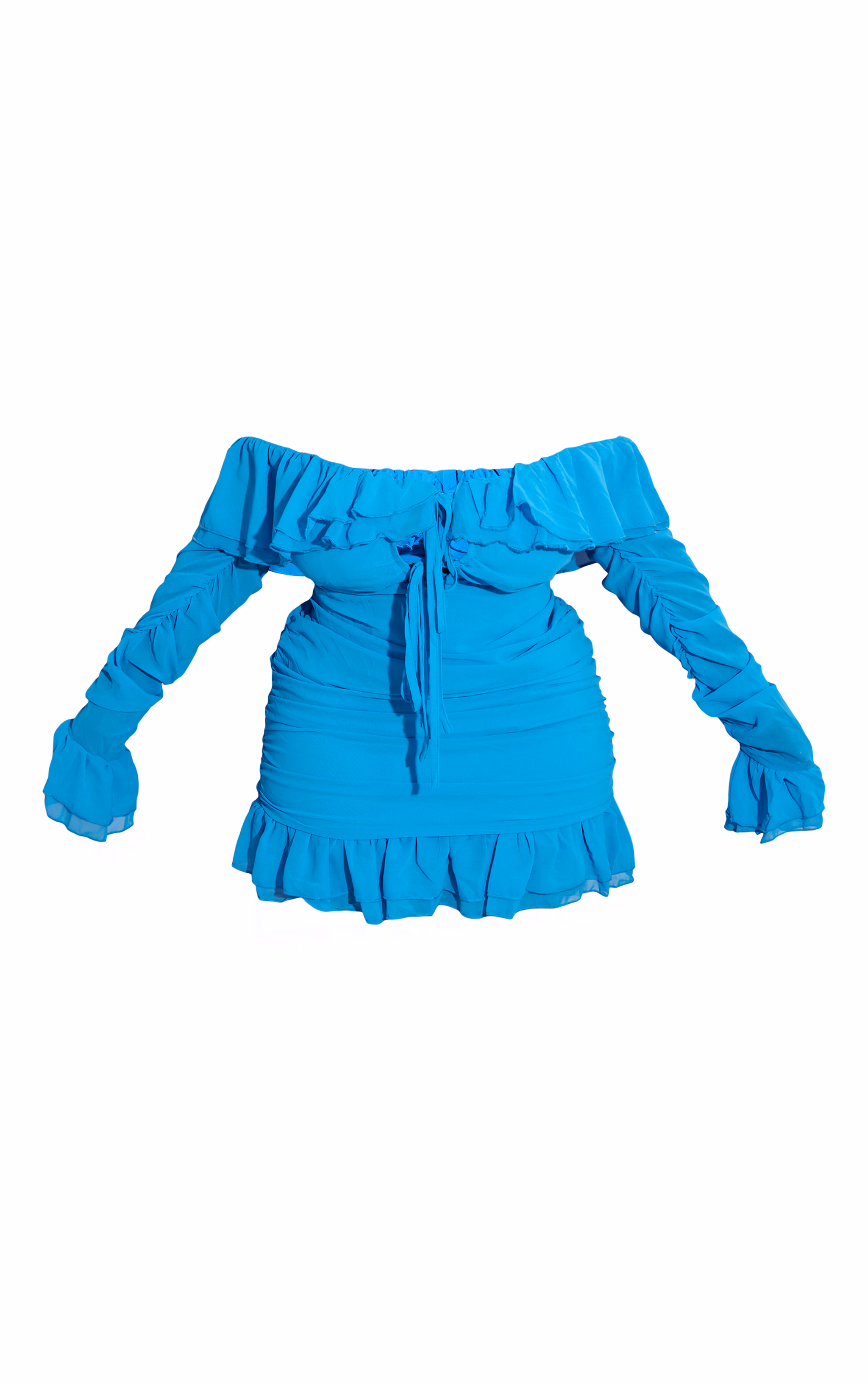 Plus Bright Blue Bardot Ruffle Detail Shift Dress
